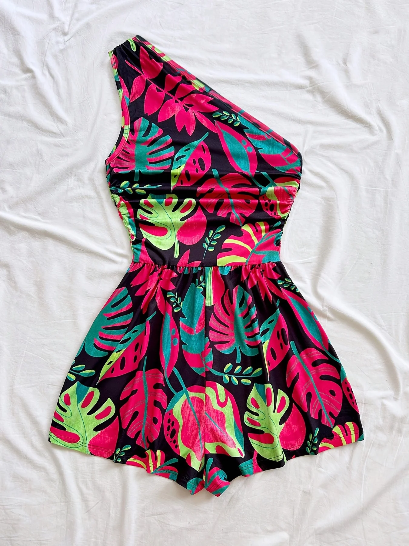 Damen Ein-Schulter Jumpsuit mit tropischem Print – Sommermode für Urlaub & Freizeit - Image 6