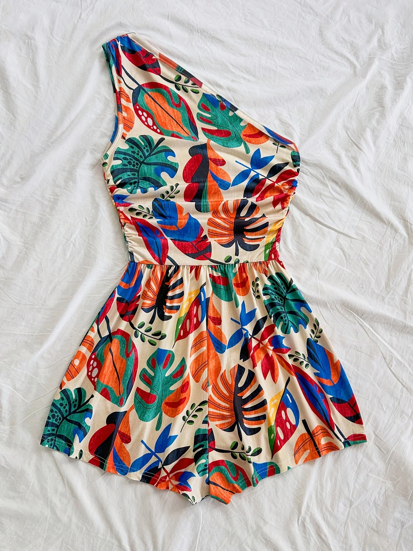 Damen Ein-Schulter Jumpsuit mit tropischem Print – Sommermode für Urlaub & Freizeit - Image 7