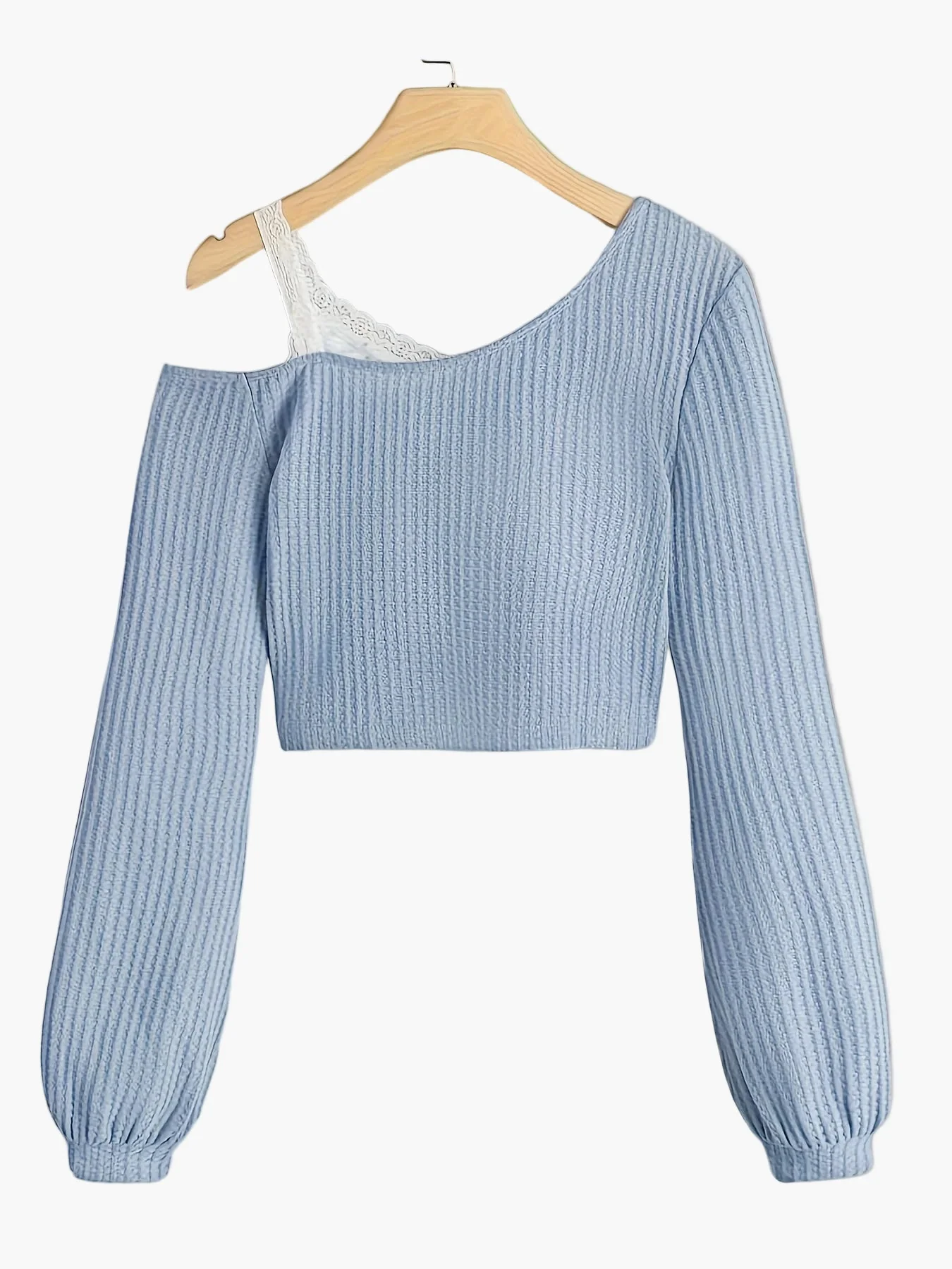 Damen Ein-Schulter Pullover mit Spitzen-Detail – Modischer Strickpulli für Alltag und Freizeit