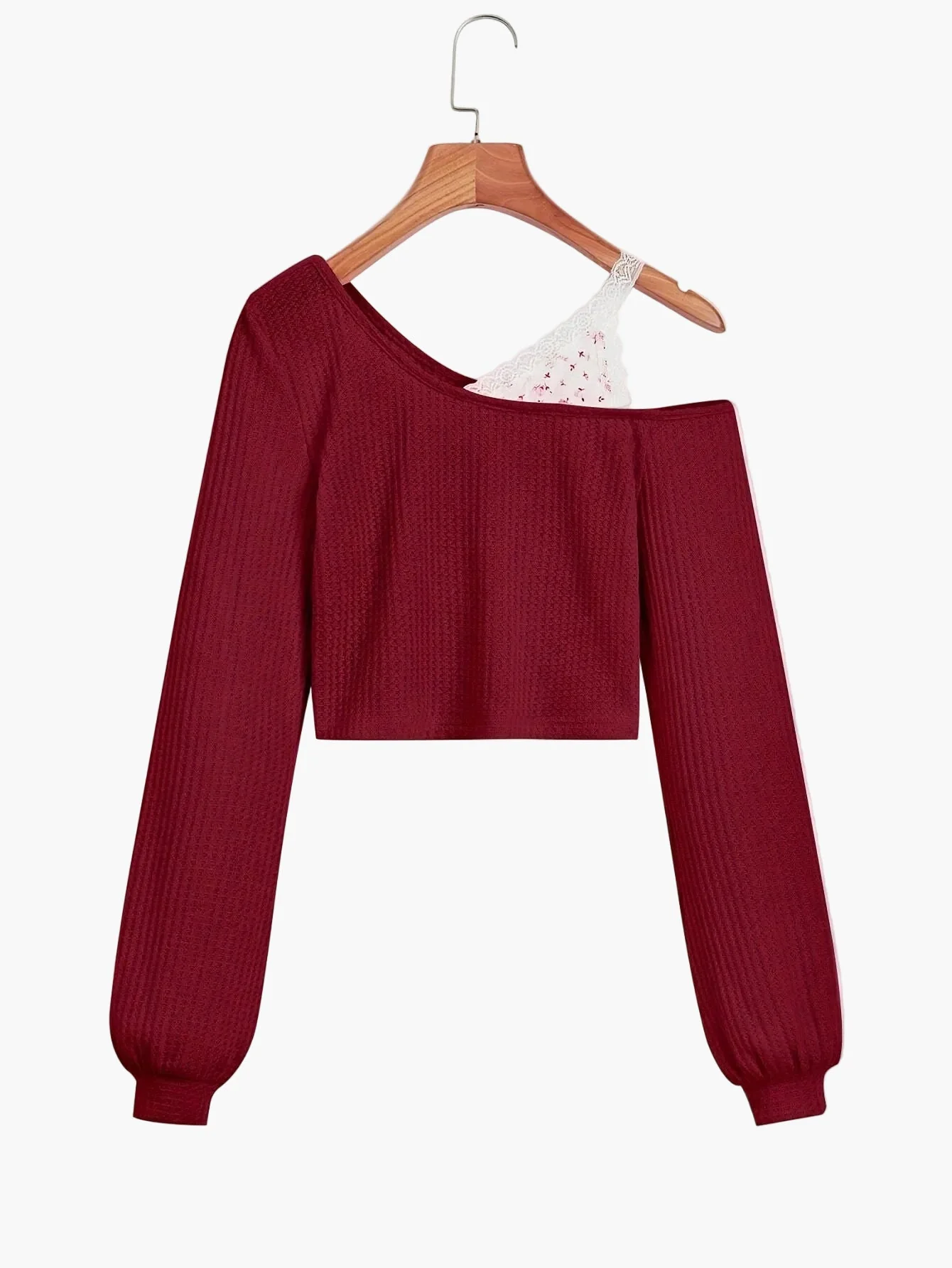 Damen Ein-Schulter Pullover mit Spitzen-Detail – Modischer Strickpulli für Alltag und Freizeit - Image 2