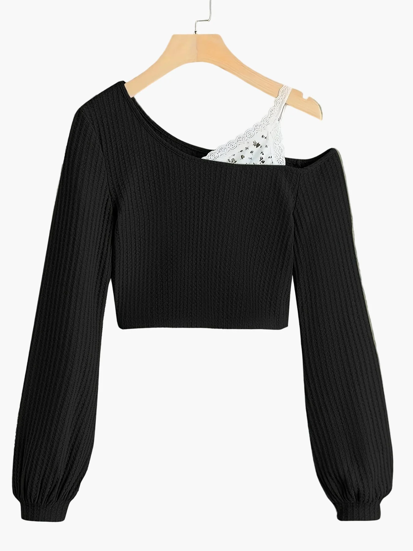 Damen Ein-Schulter Pullover mit Spitzen-Detail – Modischer Strickpulli für Alltag und Freizeit - Image 3