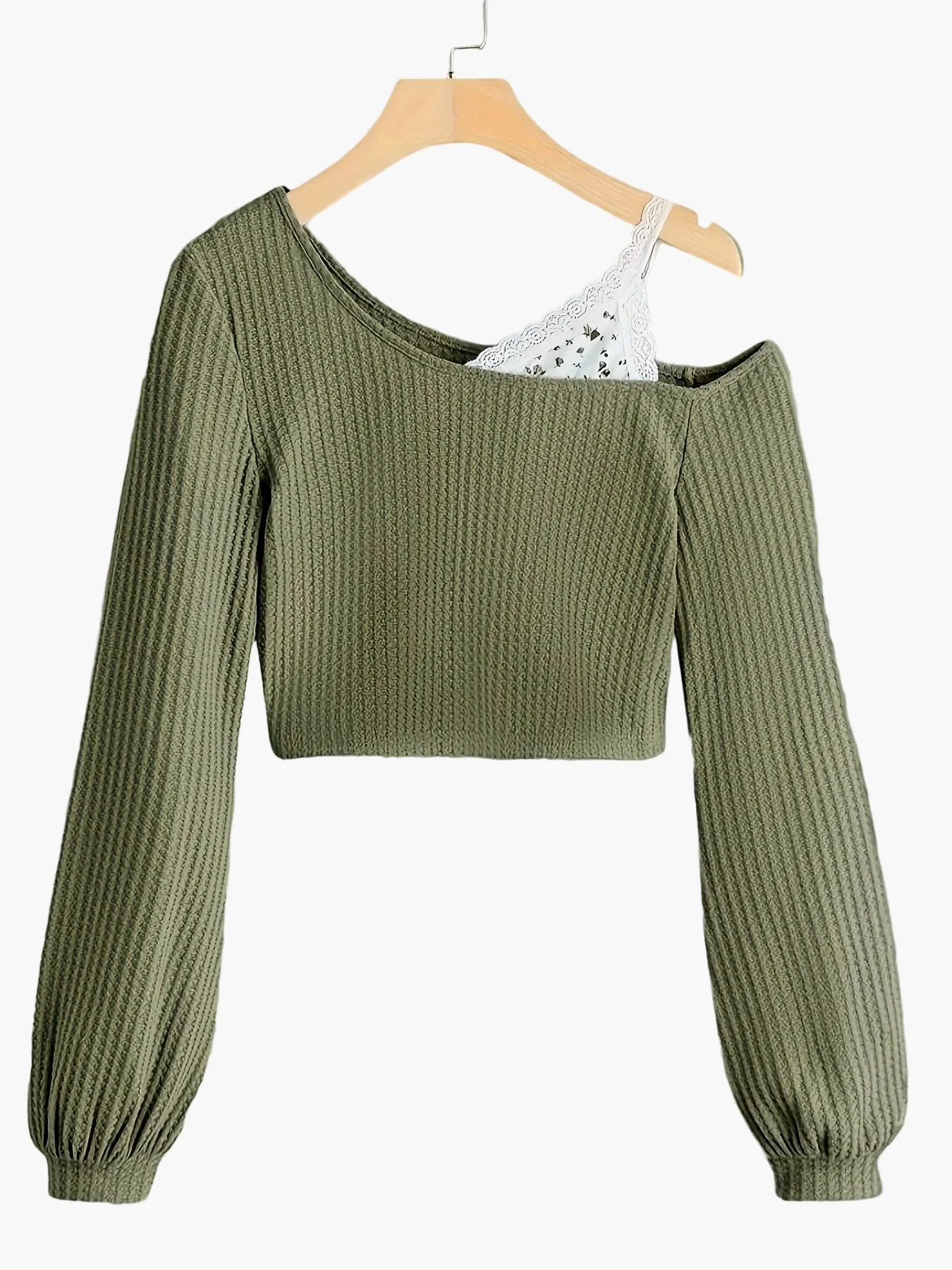 Damen Ein-Schulter Pullover mit Spitzen-Detail – Modischer Strickpulli für Alltag und Freizeit - Image 4
