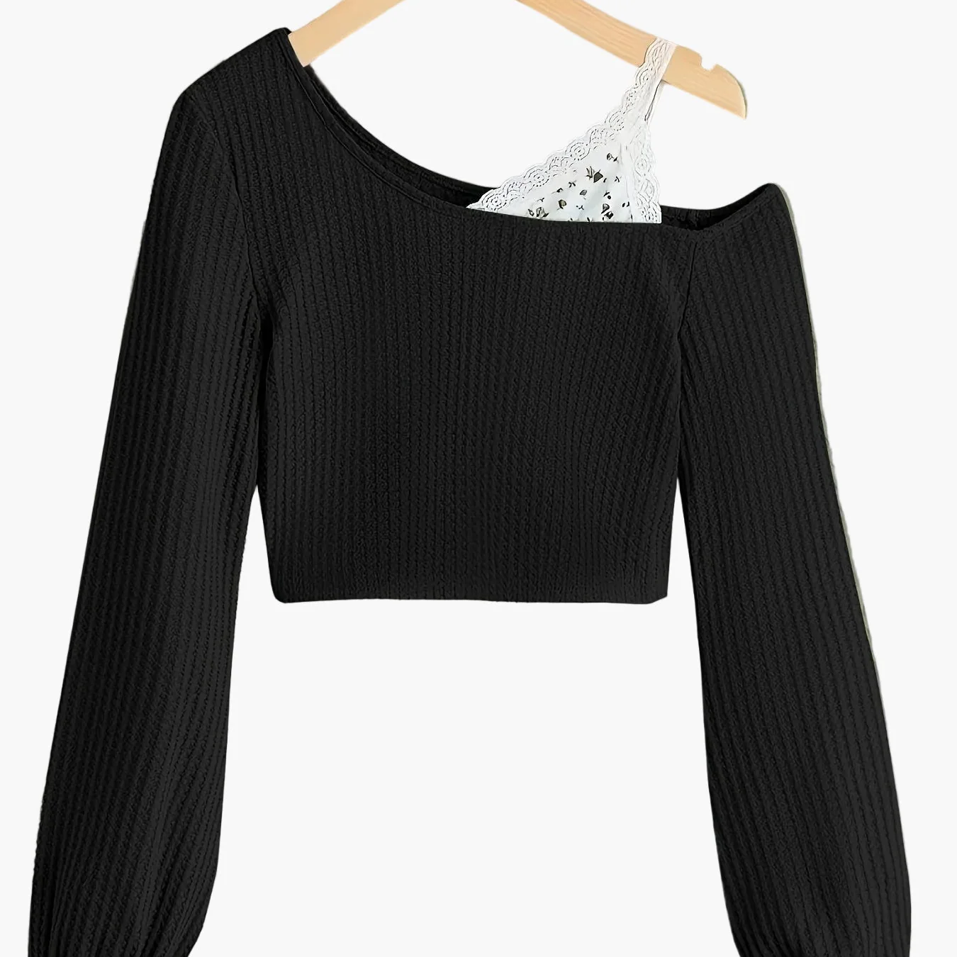 Damen Ein-Schulter Pullover mit Spitzen-Detail – Modischer Strickpulli für Alltag und Freizeit - Image 8