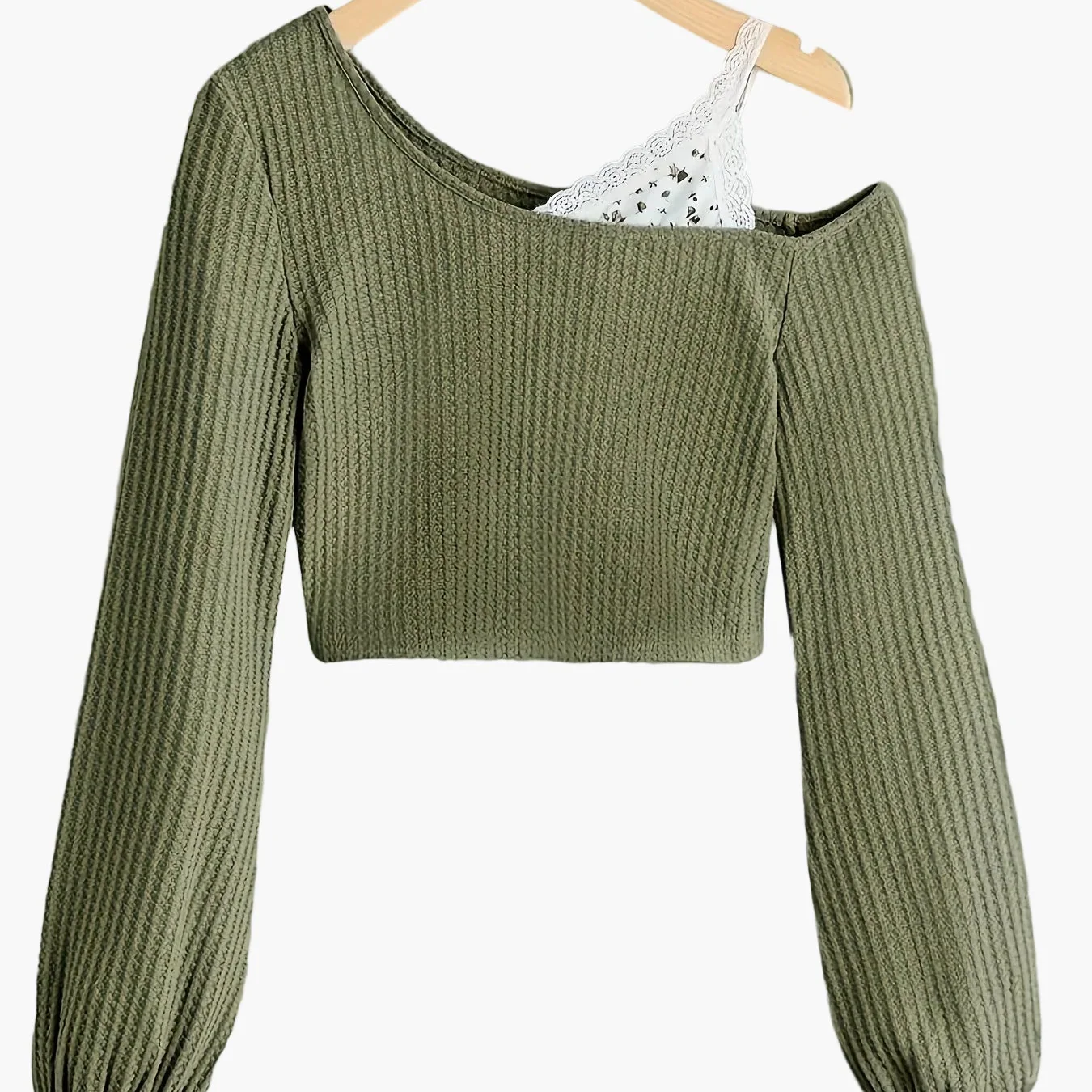 Damen Ein-Schulter Pullover mit Spitzen-Detail – Modischer Strickpulli für Alltag und Freizeit - Image 9