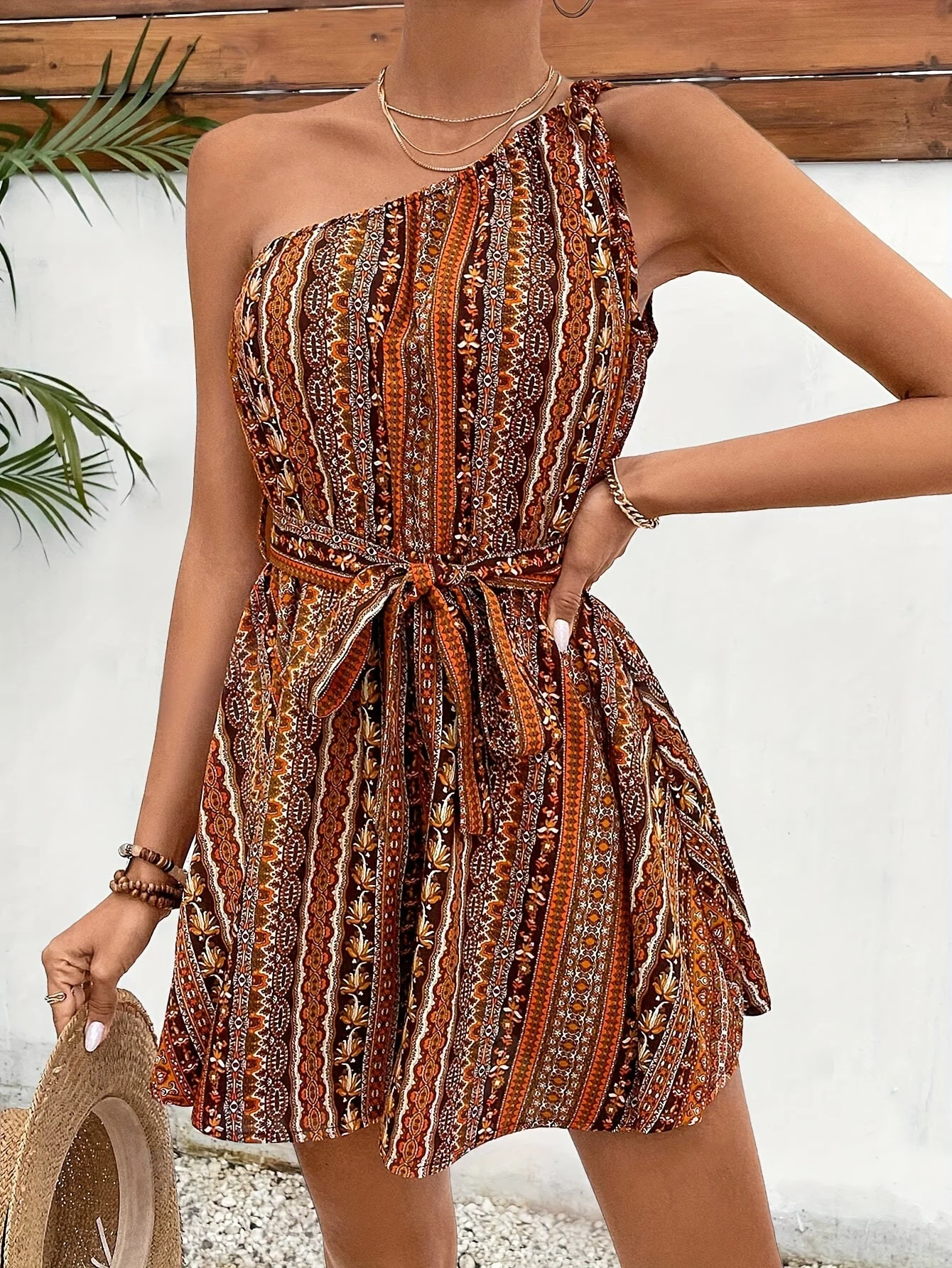 Damen Ein-Schulter Sommerkleid im Boho-Tribal-Stil für Urlaub und Freizeit - Image 4