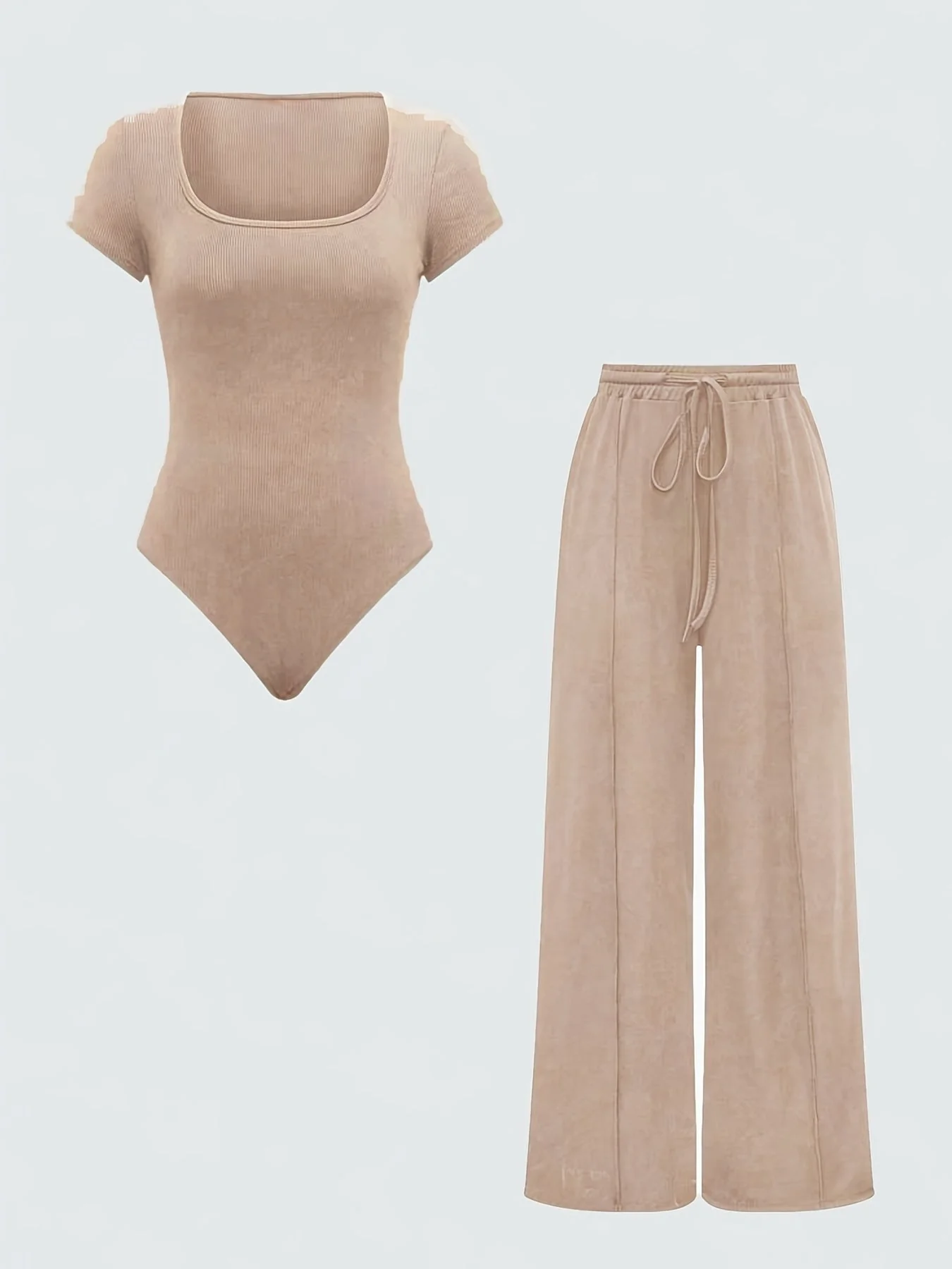 Damen Einteiler Set mit Square Neck Body und Weiten Hosen, Freizeit & Alltag - Image 2