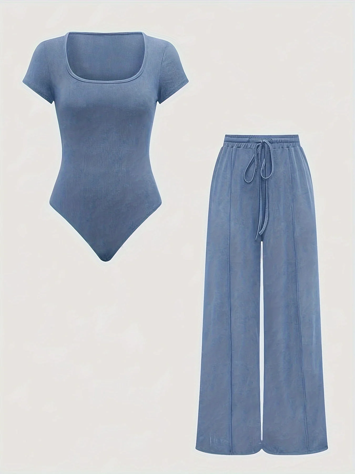 Damen Einteiler Set mit Square Neck Body und Weiten Hosen, Freizeit & Alltag - Image 3