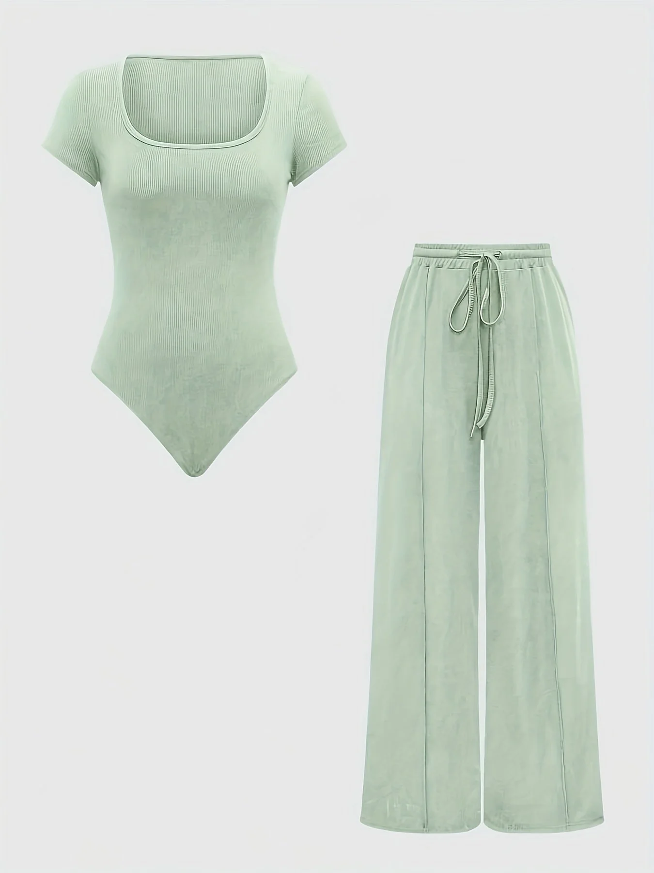 Damen Einteiler Set mit Square Neck Body und Weiten Hosen, Freizeit & Alltag - Image 4