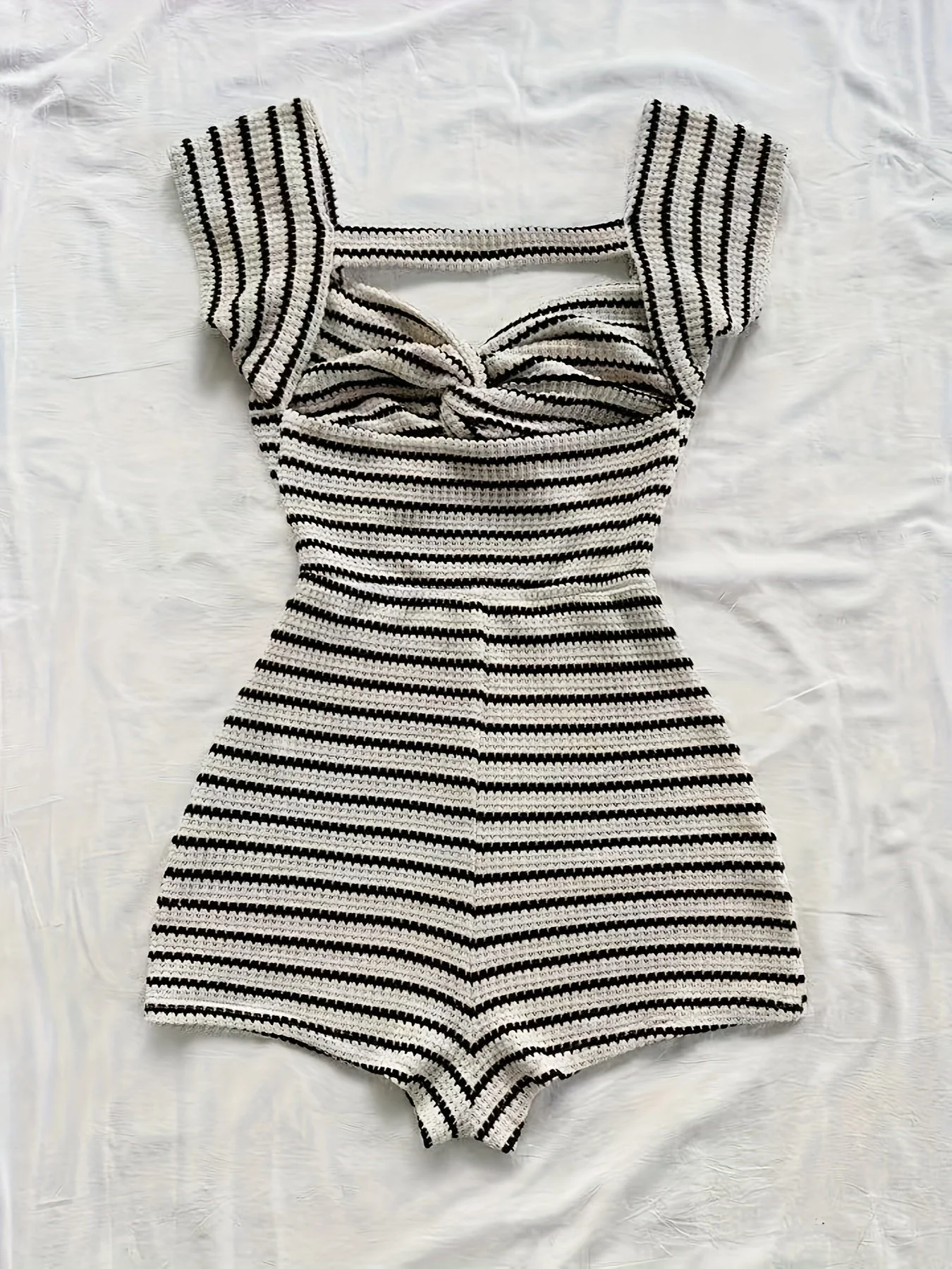 Damen Einteiler Strick-Overall mit Streifen und Twist-Front – Modischer Sommer Jumpsuit - Image 5