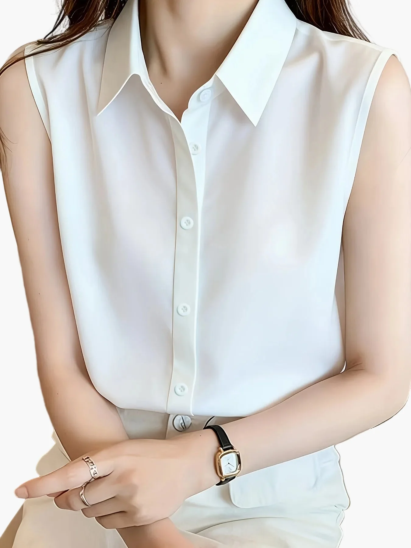 Damen Elegante Ärmellose Bluse mit Hemdkragen – Perfekt für Büro und Alltag - Image 5