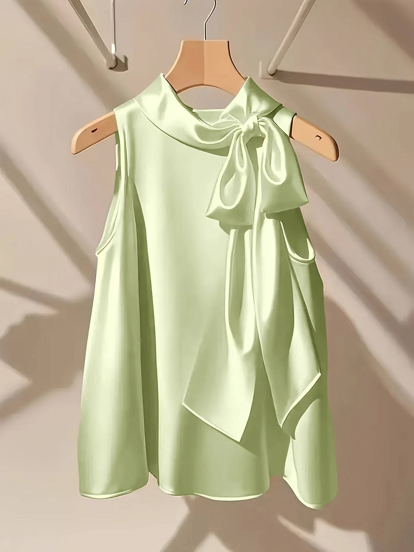 Damen Elegante Ärmellose Bluse mit Schleife und Stehkragen – Perfekt für Ausgehen oder Büro - Image 3