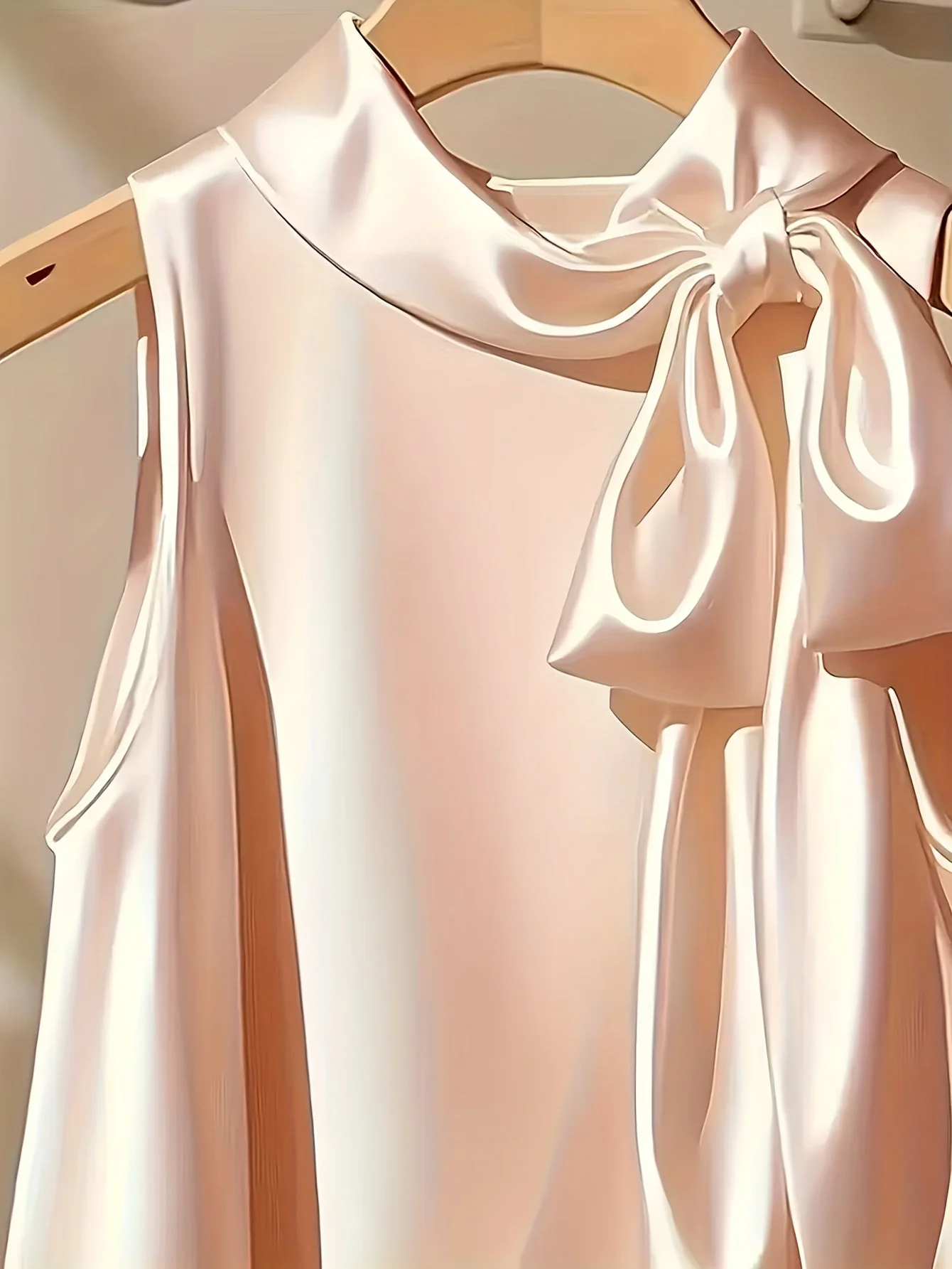 Damen Elegante Ärmellose Bluse mit Schleife und Stehkragen – Perfekt für Ausgehen oder Büro - Image 4