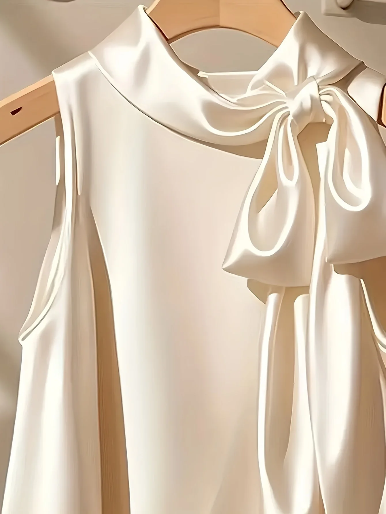 Damen Elegante Ärmellose Bluse mit Schleife und Stehkragen – Perfekt für Ausgehen oder Büro - Image 5
