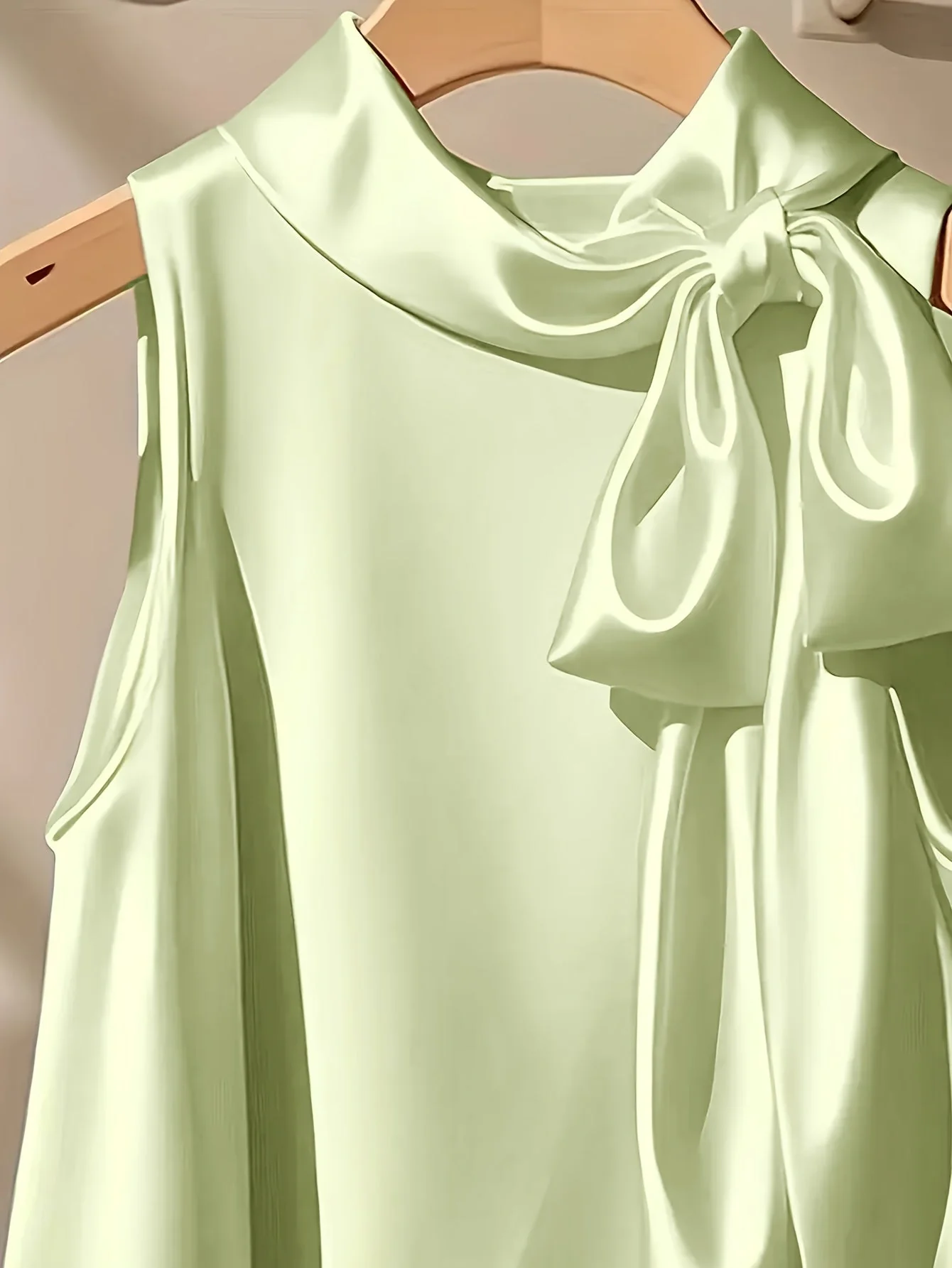 Damen Elegante Ärmellose Bluse mit Schleife und Stehkragen – Perfekt für Ausgehen oder Büro - Image 6