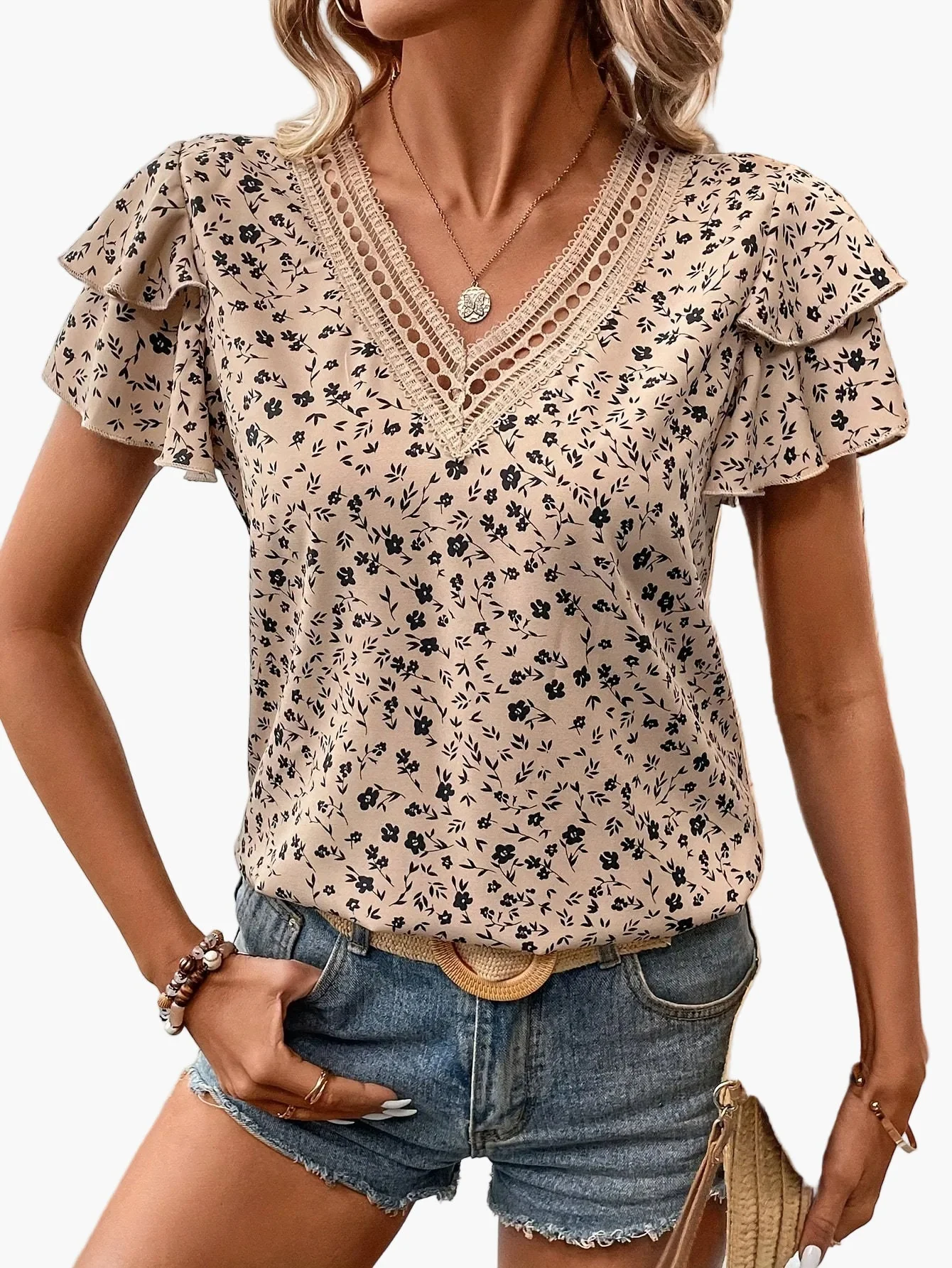 Damen Elegante Bluse mit Blumenmuster und V-Ausschnitt für Frühling und Sommer - Image 5