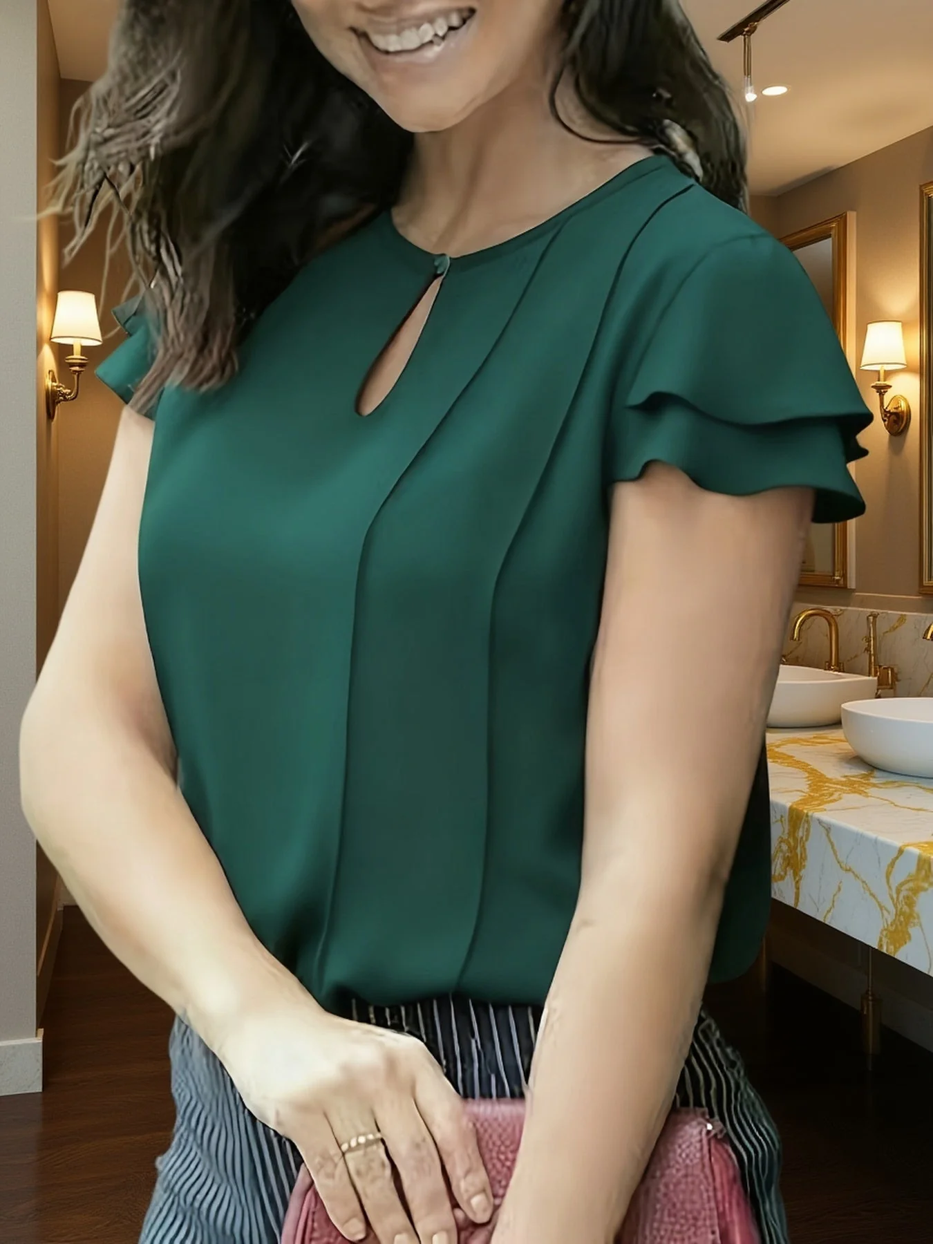 Damen Elegante Bluse mit Rüschenärmeln und Schlüsselloch-Ausschnitt – Perfekt für Büro & Freizeit