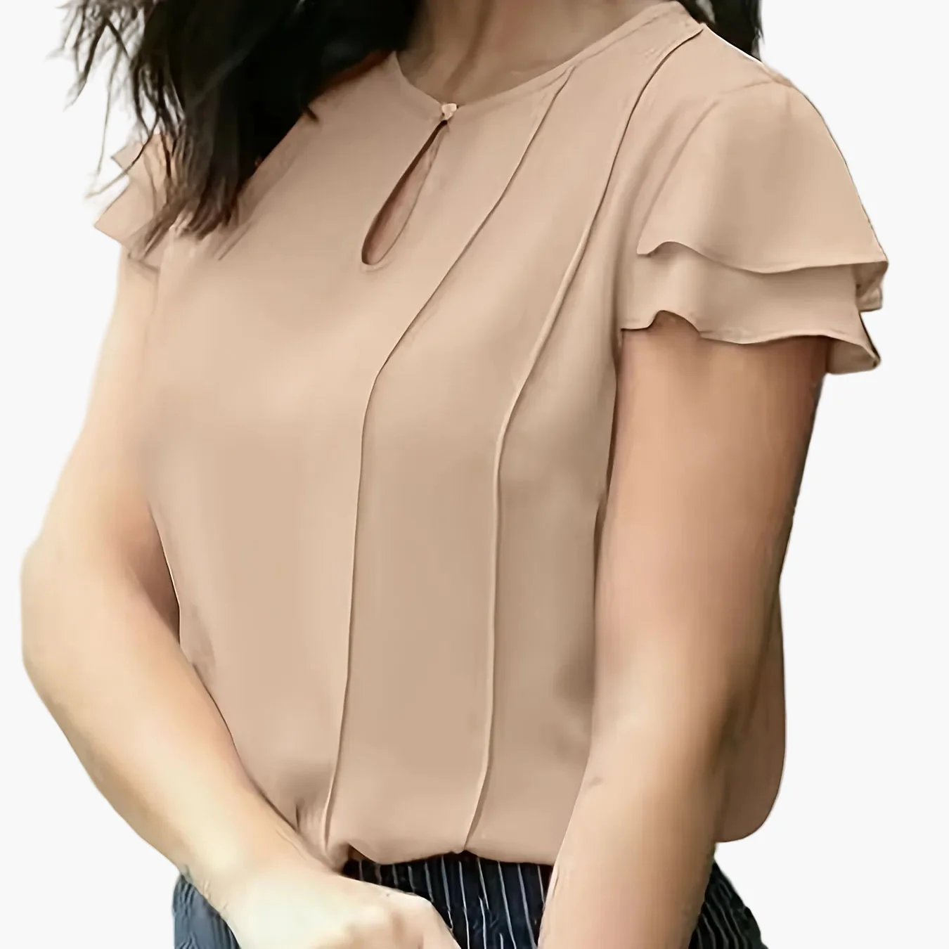 Damen Elegante Bluse mit Rüschenärmeln und Schlüsselloch-Ausschnitt – Perfekt für Büro & Freizeit - Image 11