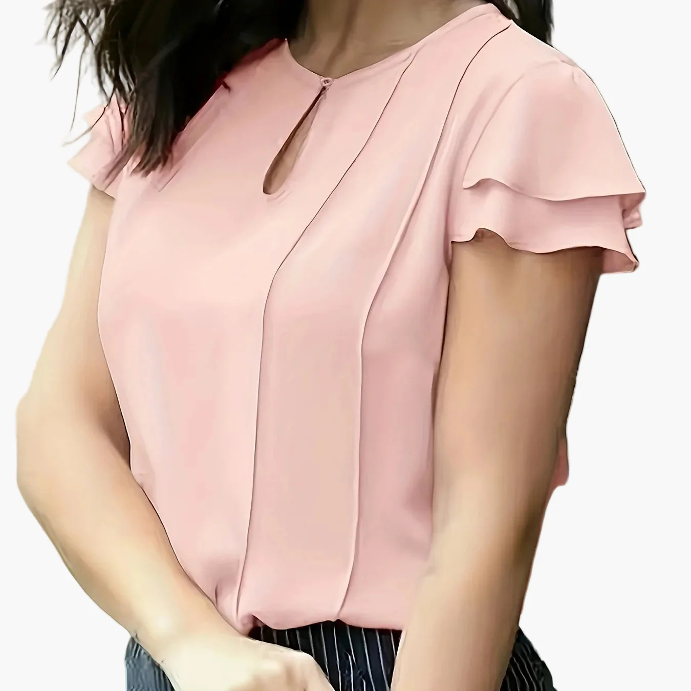 Damen Elegante Bluse mit Rüschenärmeln und Schlüsselloch-Ausschnitt – Perfekt für Büro & Freizeit - Image 12