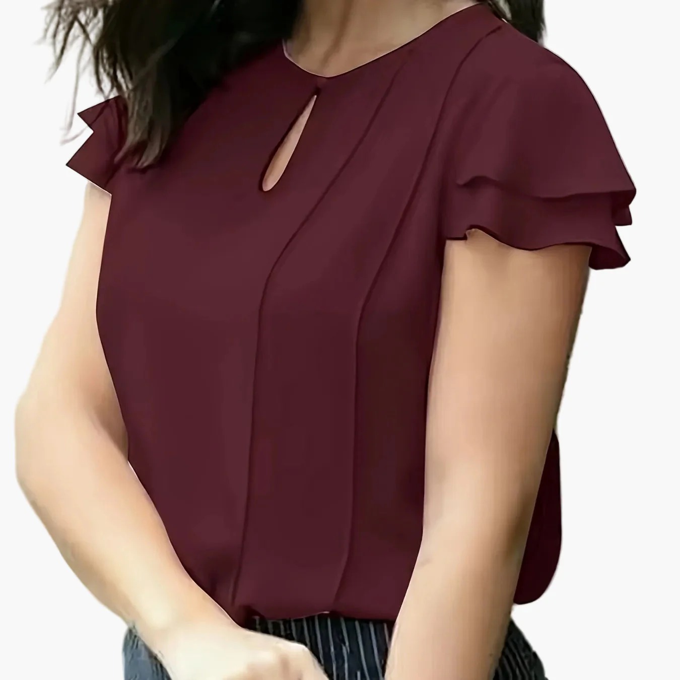 Damen Elegante Bluse mit Rüschenärmeln und Schlüsselloch-Ausschnitt – Perfekt für Büro & Freizeit - Image 13