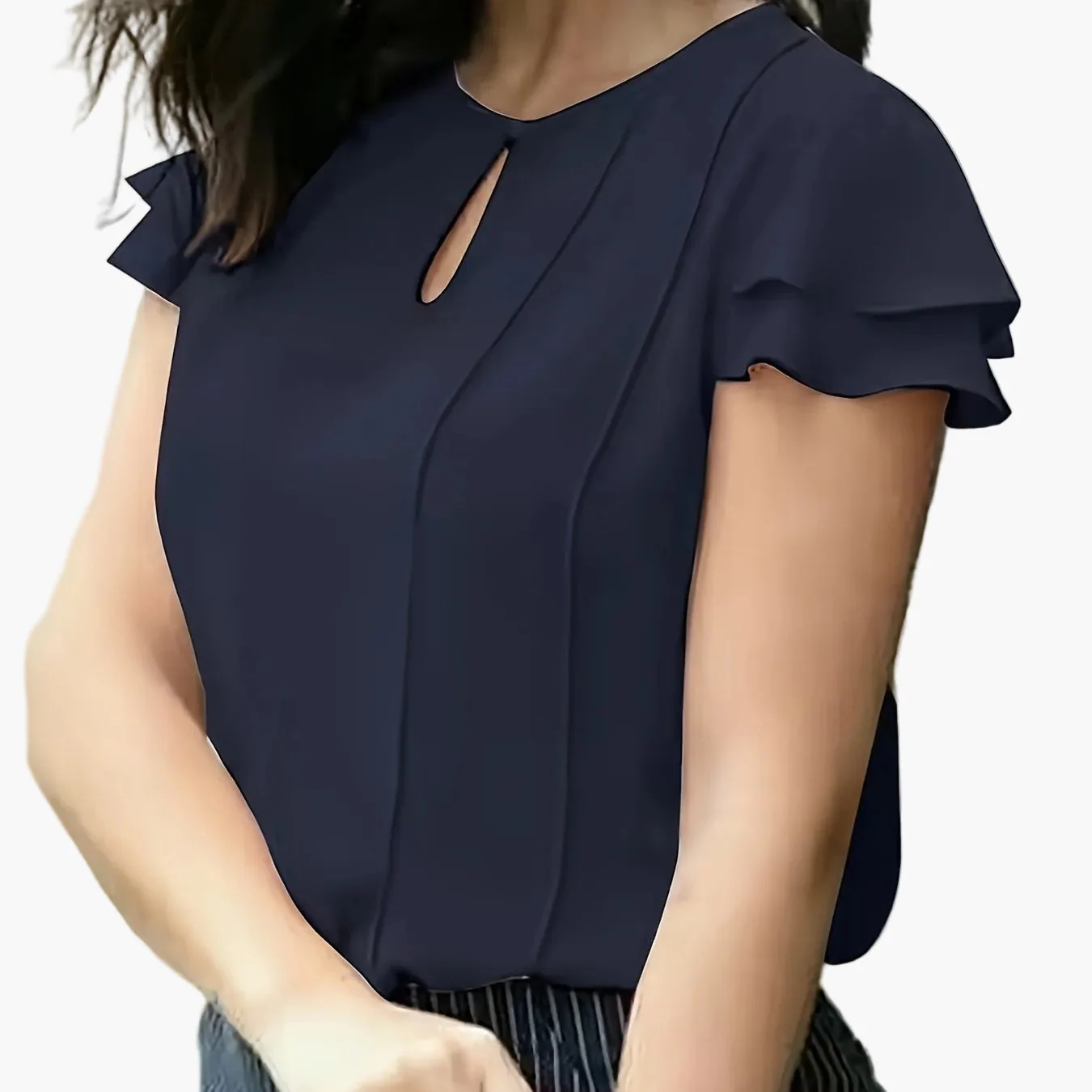 Damen Elegante Bluse mit Rüschenärmeln und Schlüsselloch-Ausschnitt – Perfekt für Büro & Freizeit - Image 14