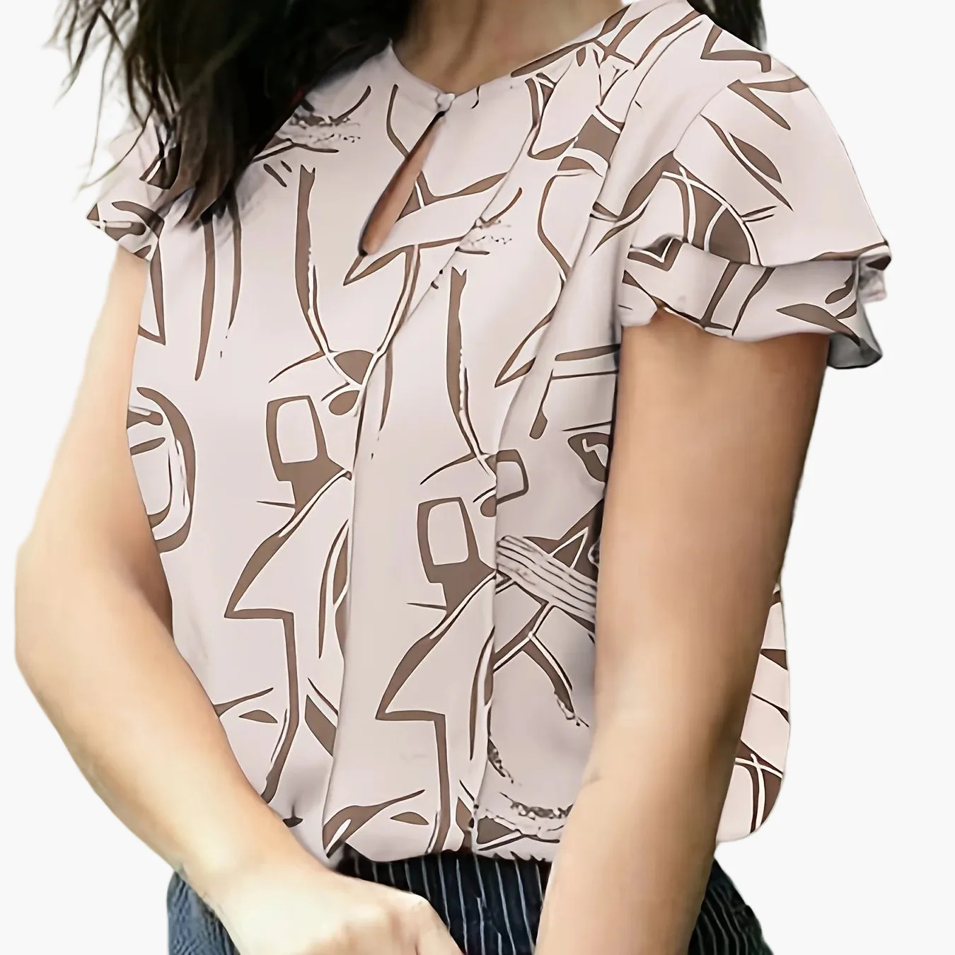 Damen Elegante Bluse mit Rüschenärmeln und Schlüsselloch-Ausschnitt – Perfekt für Büro & Freizeit - Image 17
