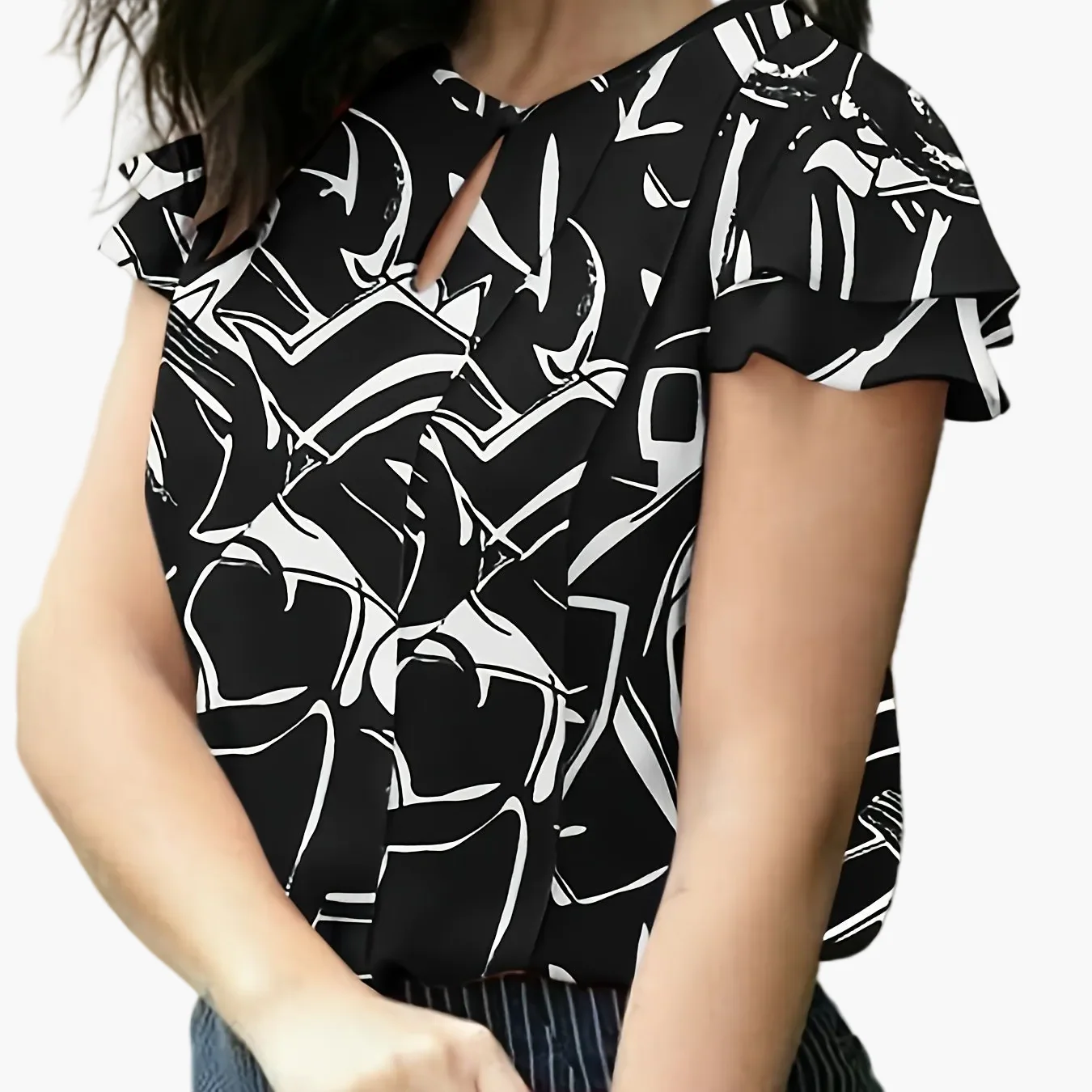 Damen Elegante Bluse mit Rüschenärmeln und Schlüsselloch-Ausschnitt – Perfekt für Büro & Freizeit - Image 18