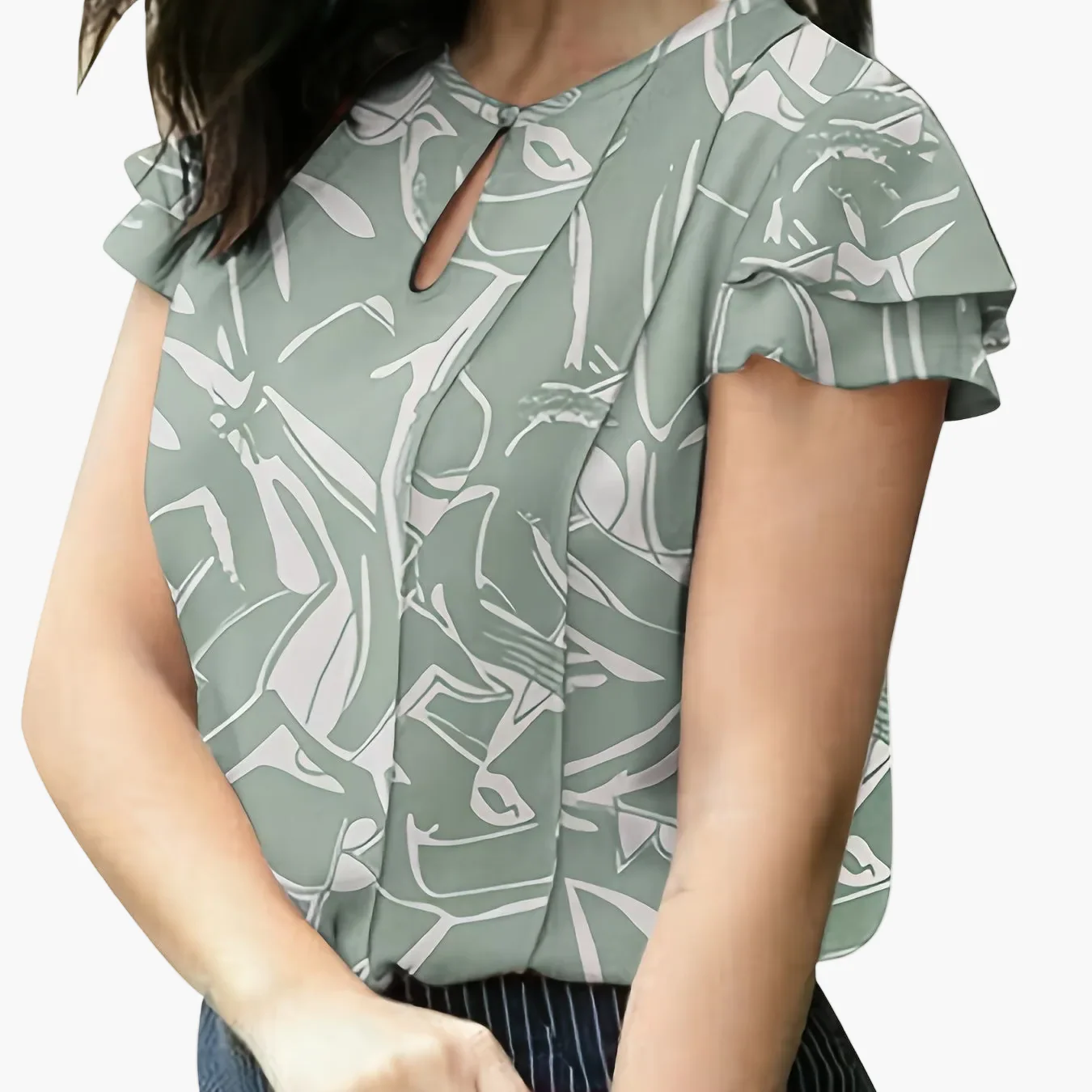 Damen Elegante Bluse mit Rüschenärmeln und Schlüsselloch-Ausschnitt – Perfekt für Büro & Freizeit - Image 19