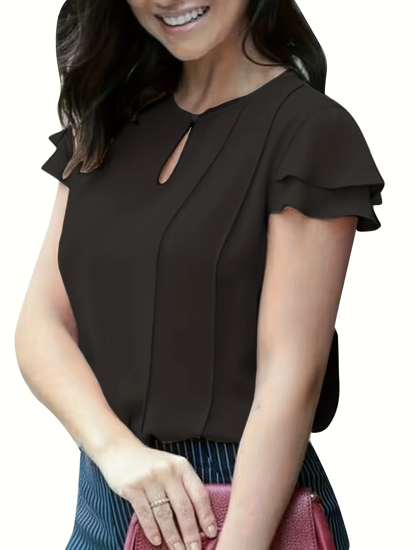 Damen Elegante Bluse mit Rüschenärmeln und Schlüsselloch-Ausschnitt – Perfekt für Büro & Freizeit - Image 6