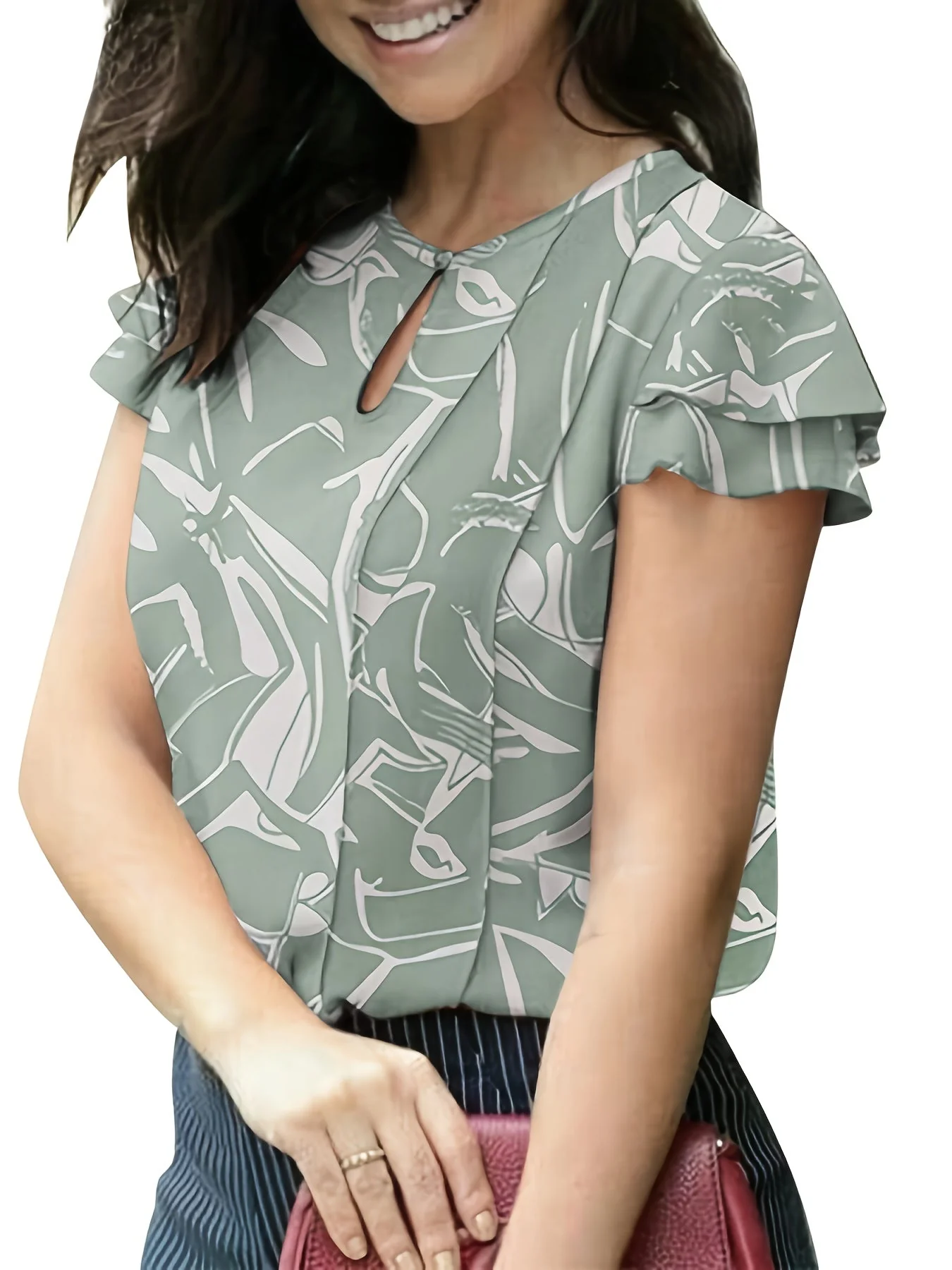 Damen Elegante Bluse mit Rüschenärmeln und Schlüsselloch-Ausschnitt – Perfekt für Büro & Freizeit - Image 8