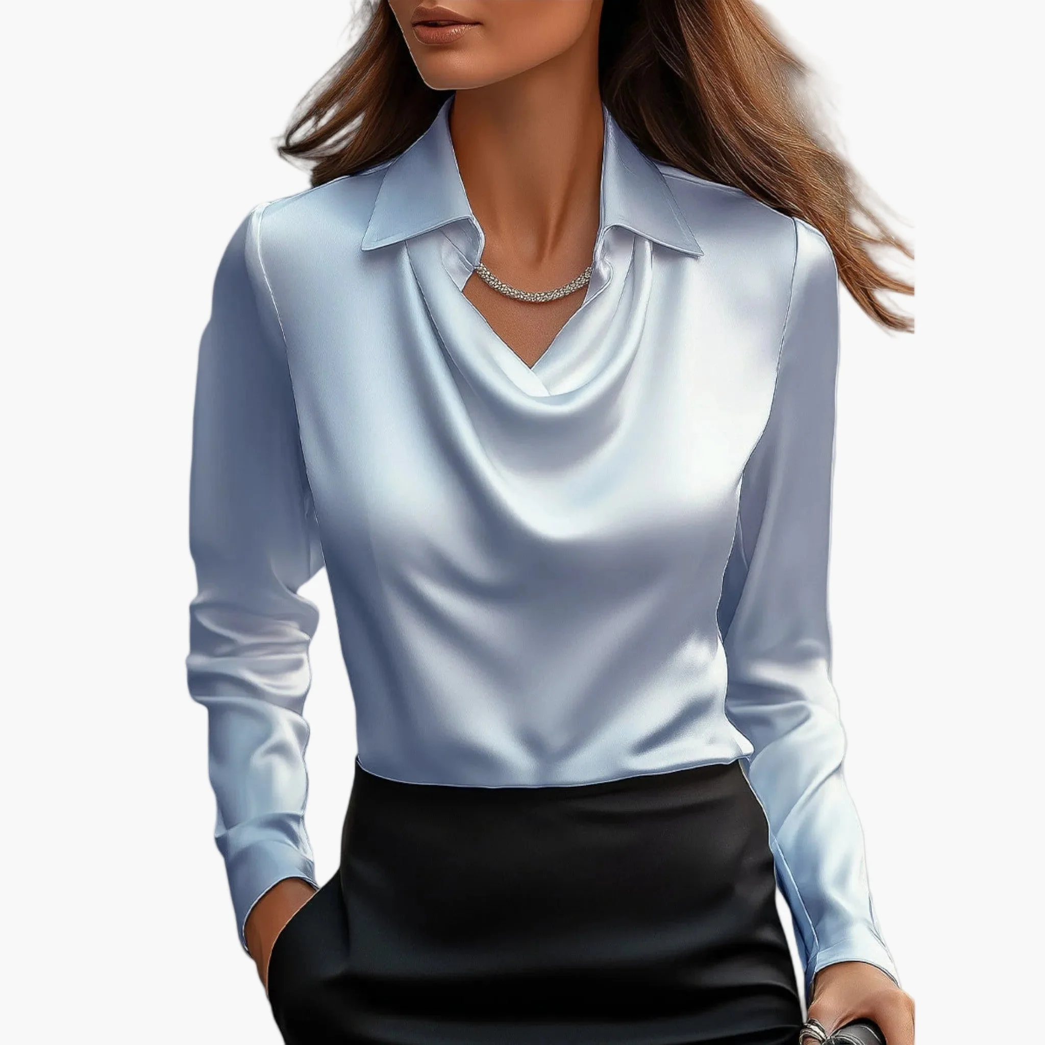 Damen Elegante Bluse mit Wasserfallkragen – Business & Festlicher Look