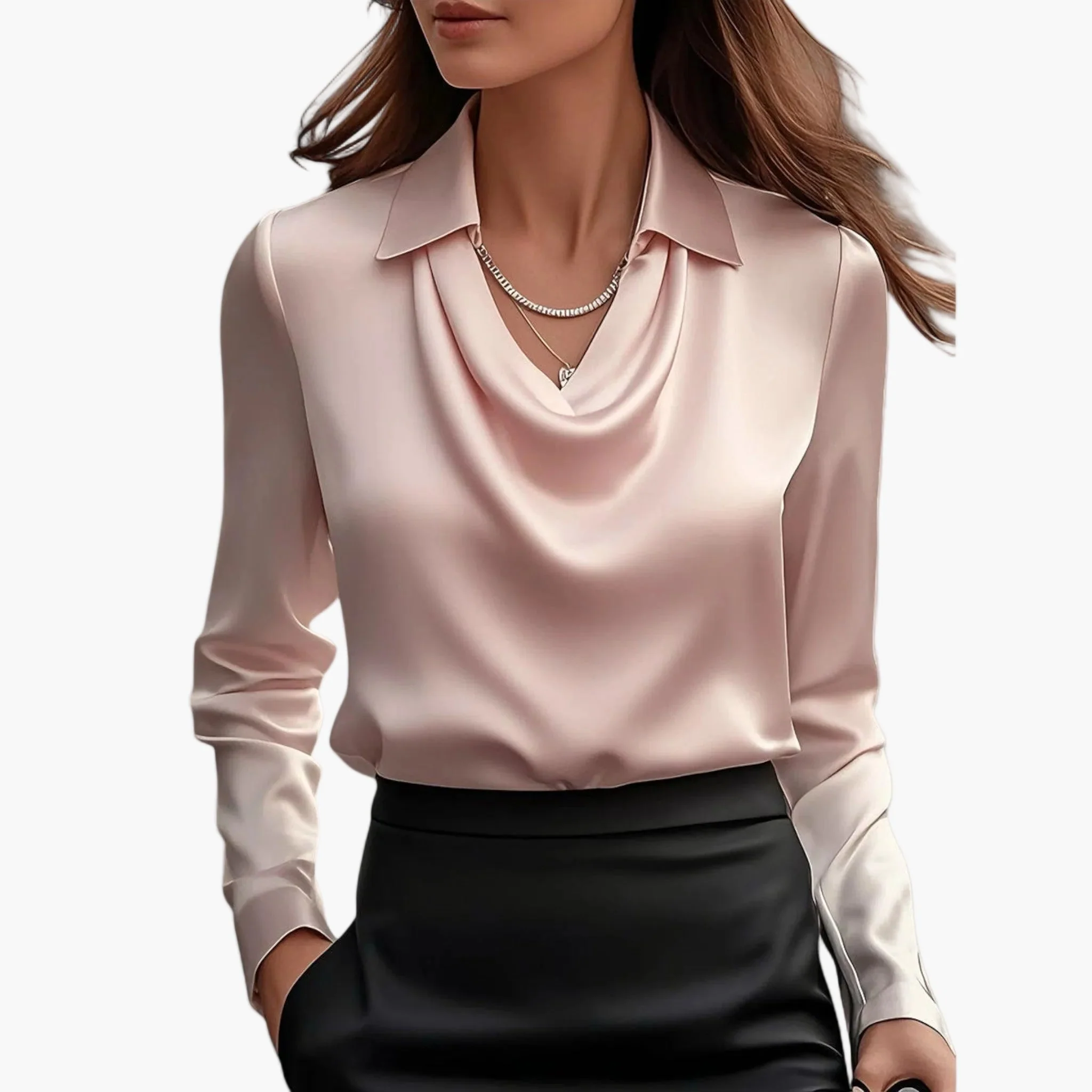Damen Elegante Bluse mit Wasserfallkragen – Business & Festlicher Look - Image 10
