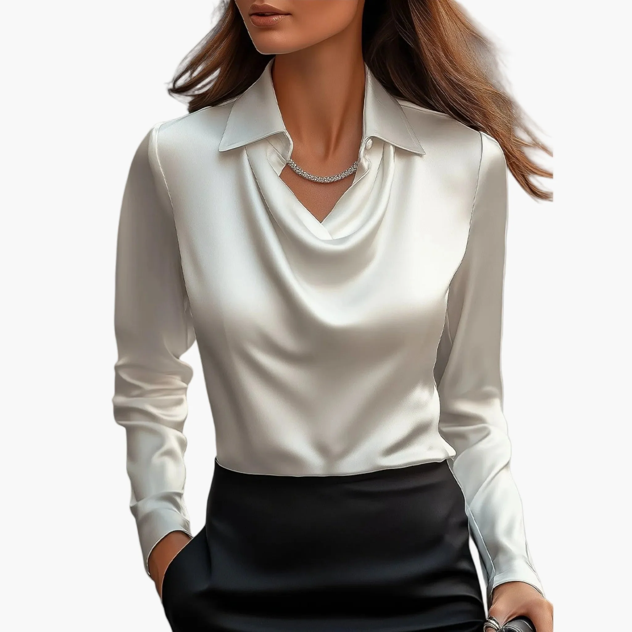 Damen Elegante Bluse mit Wasserfallkragen – Business & Festlicher Look - Image 2