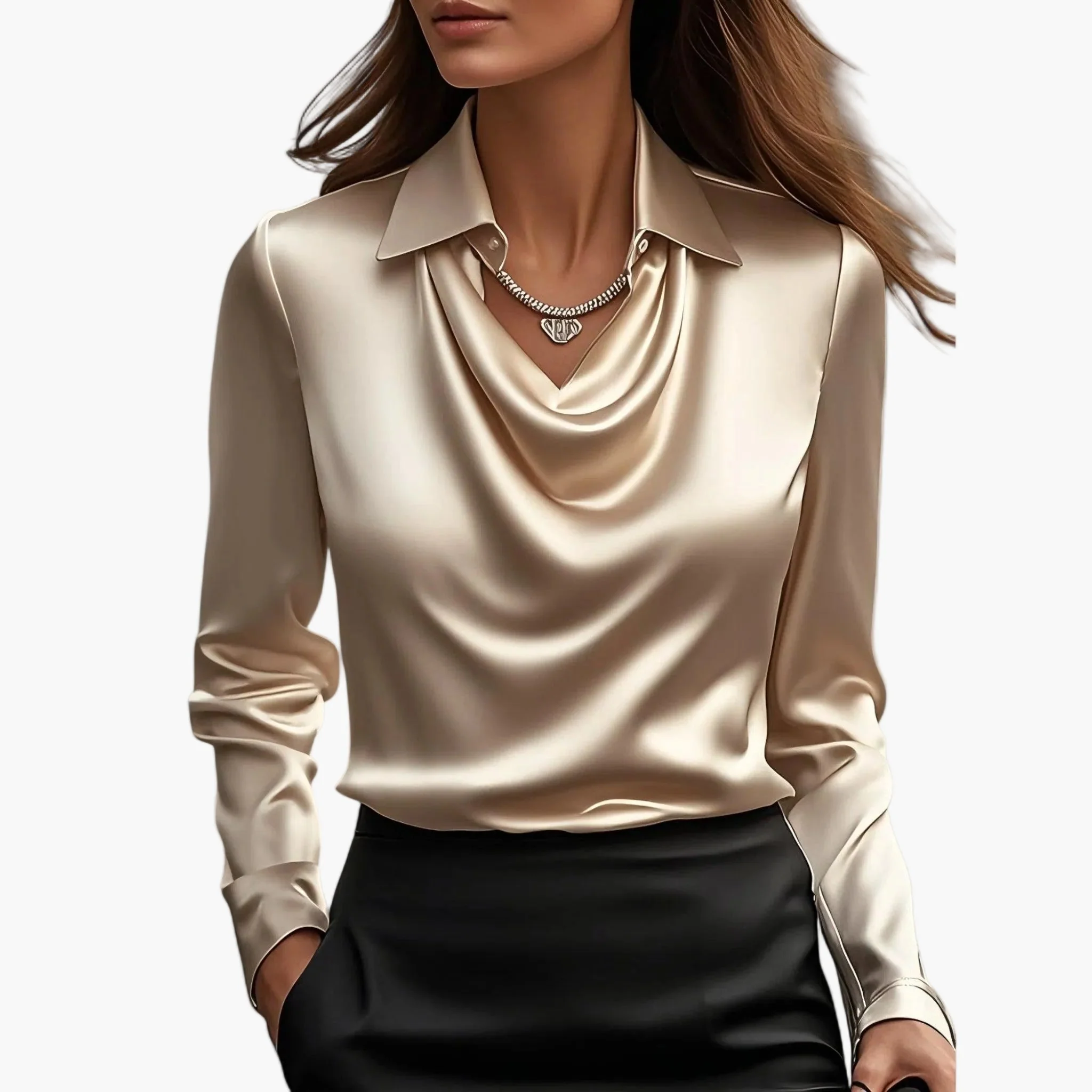 Damen Elegante Bluse mit Wasserfallkragen – Business & Festlicher Look - Image 3