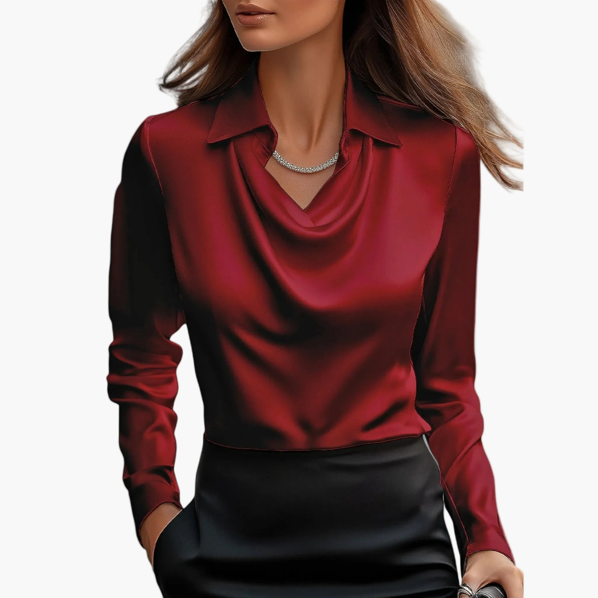 Damen Elegante Bluse mit Wasserfallkragen – Business & Festlicher Look - Image 4