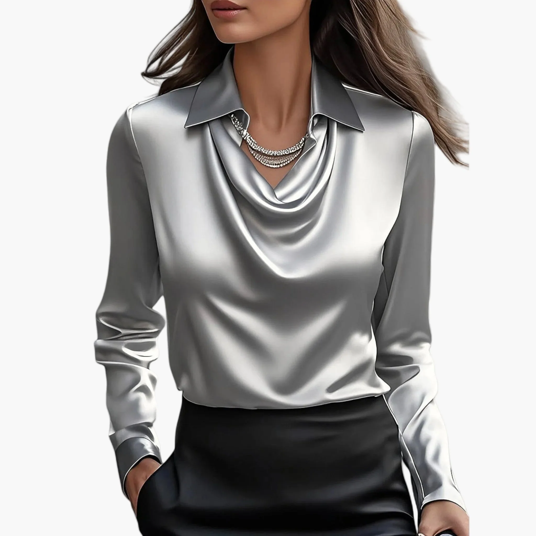 Damen Elegante Bluse mit Wasserfallkragen – Business & Festlicher Look - Image 5
