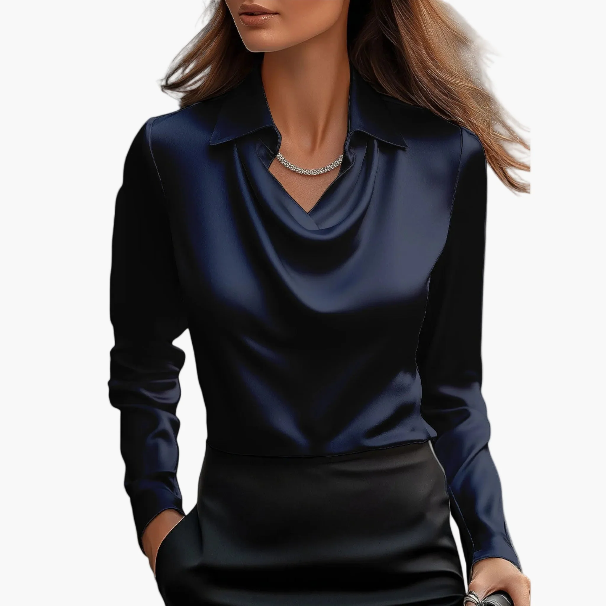 Damen Elegante Bluse mit Wasserfallkragen – Business & Festlicher Look - Image 6