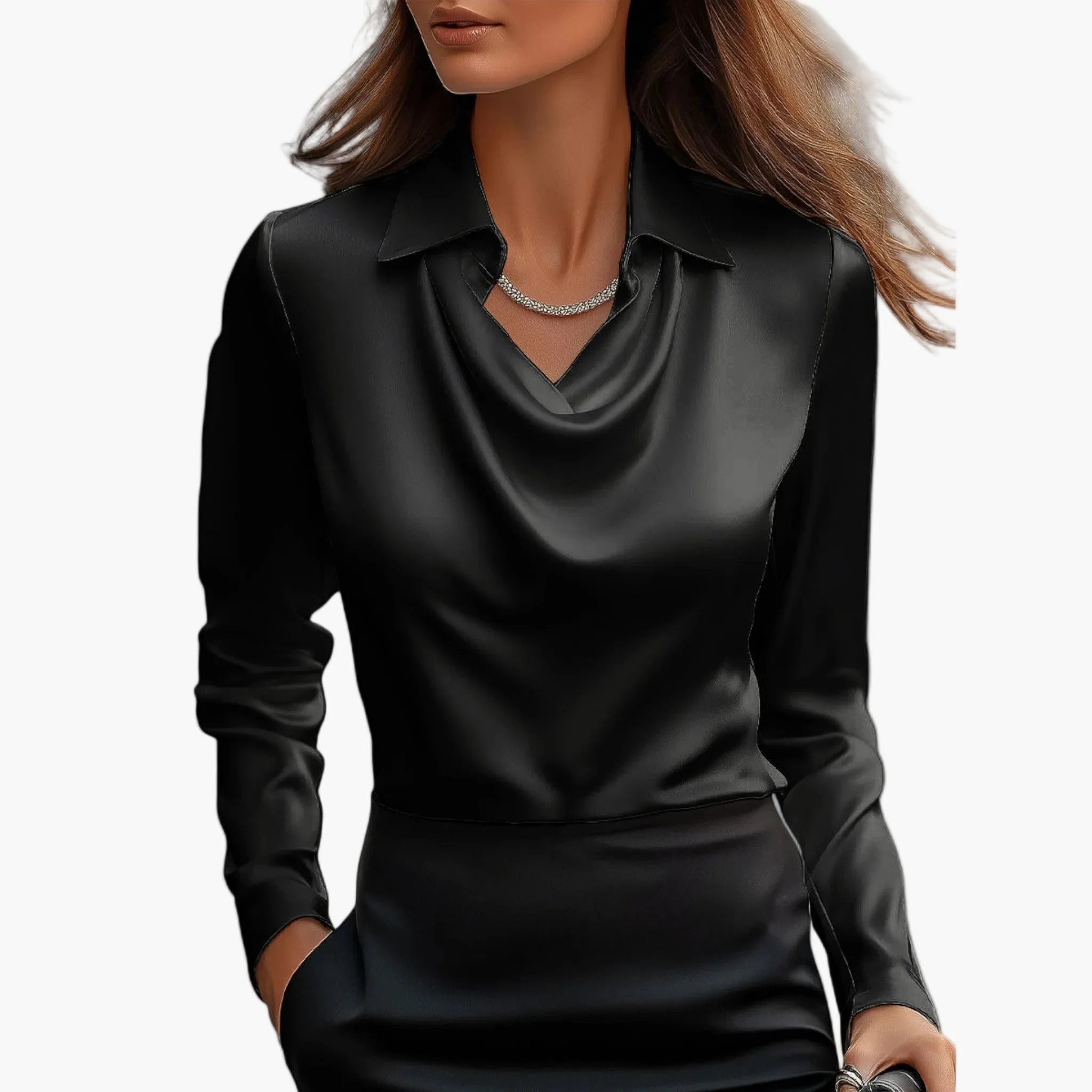 Damen Elegante Bluse mit Wasserfallkragen – Business & Festlicher Look - Image 7
