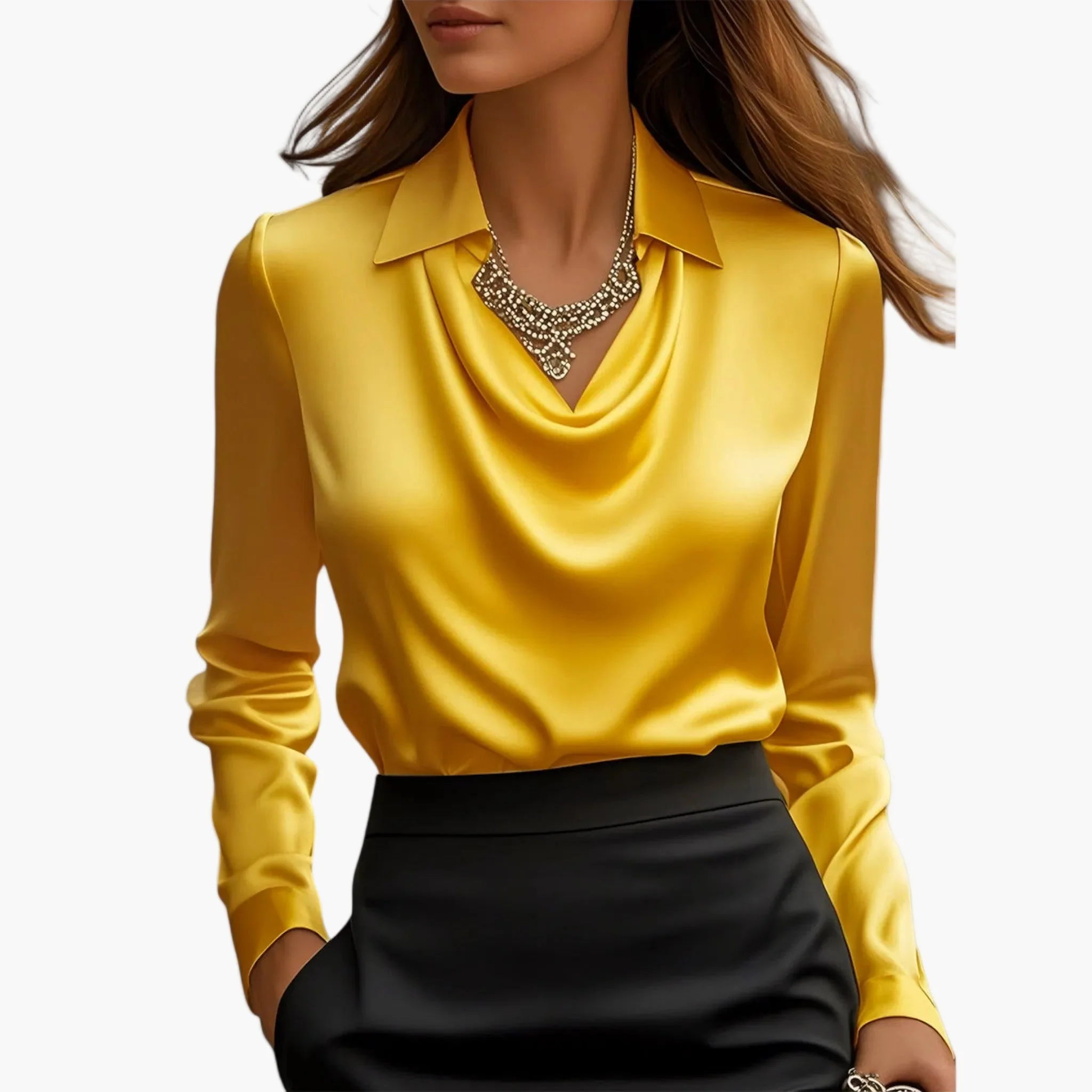 Damen Elegante Bluse mit Wasserfallkragen – Business & Festlicher Look - Image 8