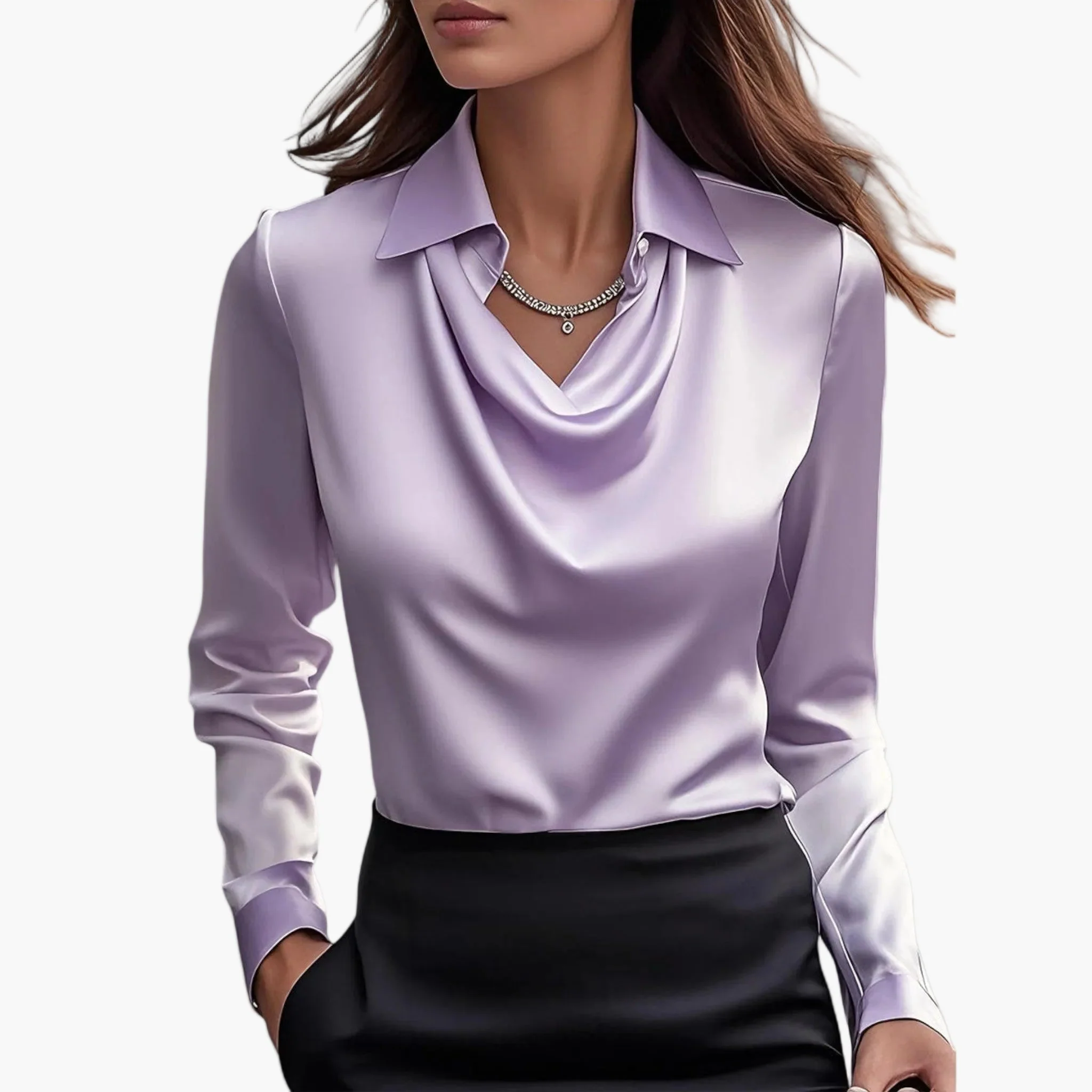 Damen Elegante Bluse mit Wasserfallkragen – Business & Festlicher Look - Image 9