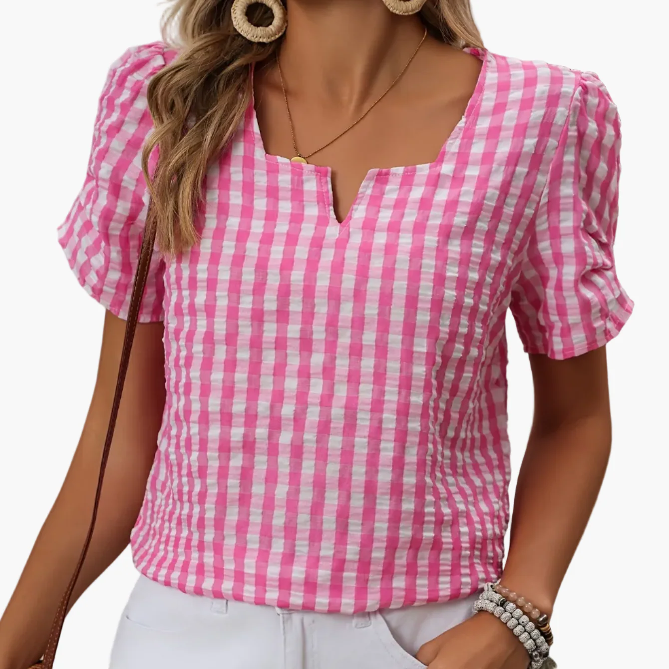 Damen Elegante Karierte Bluse mit Ausschnitt – Perfekt für Frühling & Sommer - Image 11