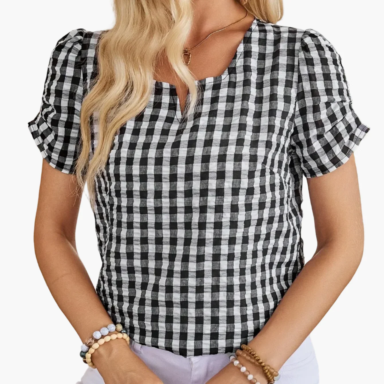 Damen Elegante Karierte Bluse mit Ausschnitt – Perfekt für Frühling & Sommer - Image 12