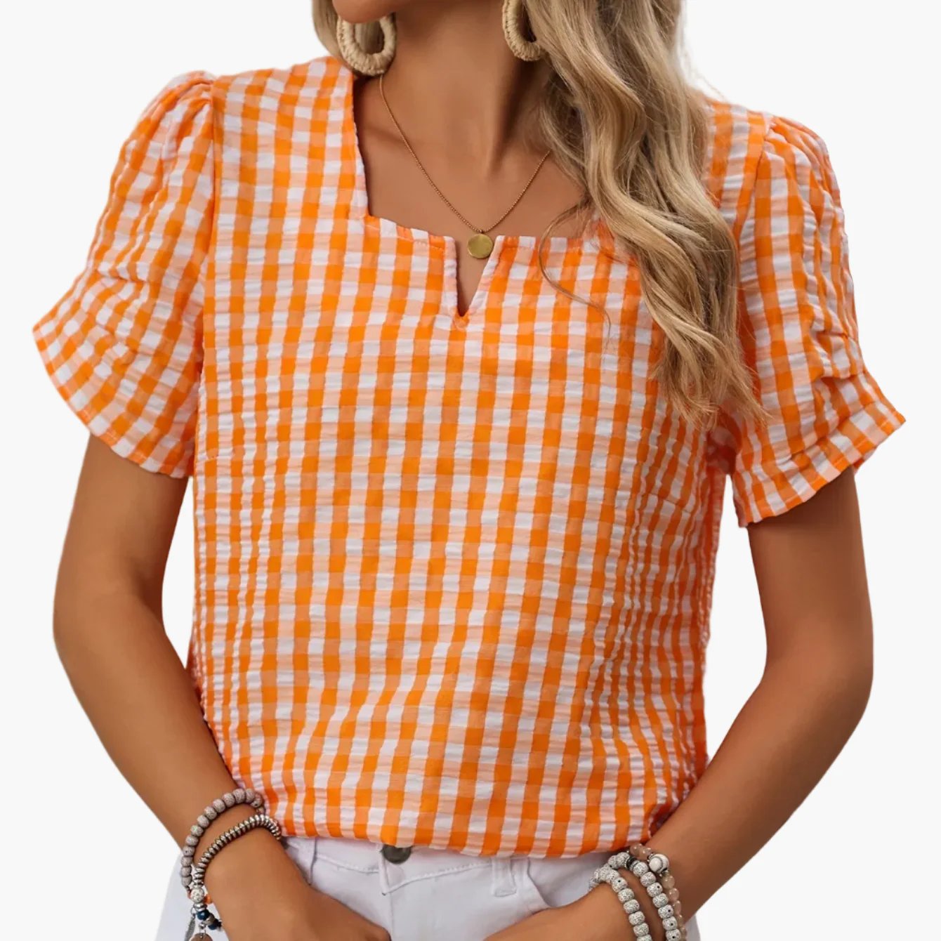 Damen Elegante Karierte Bluse mit Ausschnitt – Perfekt für Frühling & Sommer - Image 13