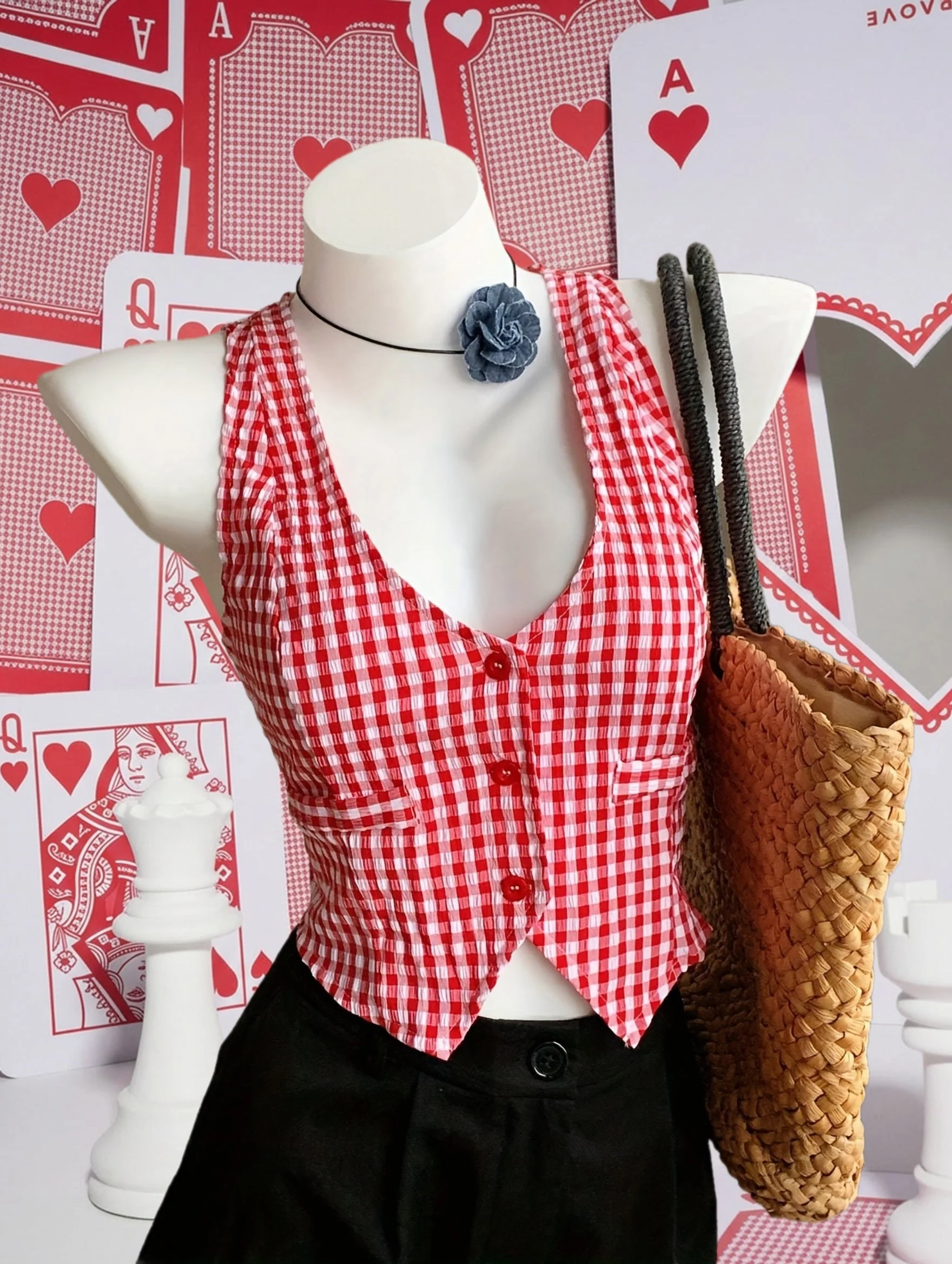 Damen Elegante Karierte Weste im Vintage Stil für Frühling und Sommer – Ärmellos, Kurz, Ideal für Alltag und Freizeit