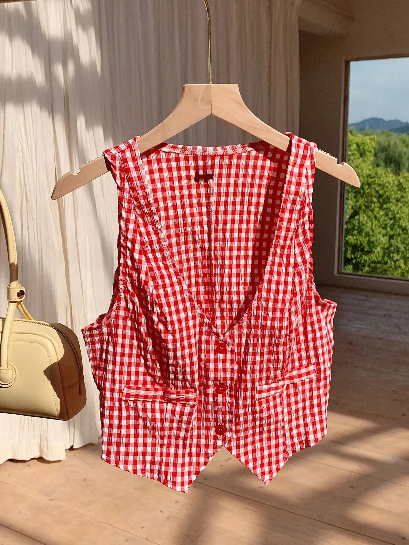 Damen Elegante Karierte Weste im Vintage Stil für Frühling und Sommer – Ärmellos, Kurz, Ideal für Alltag und Freizeit - Image 4