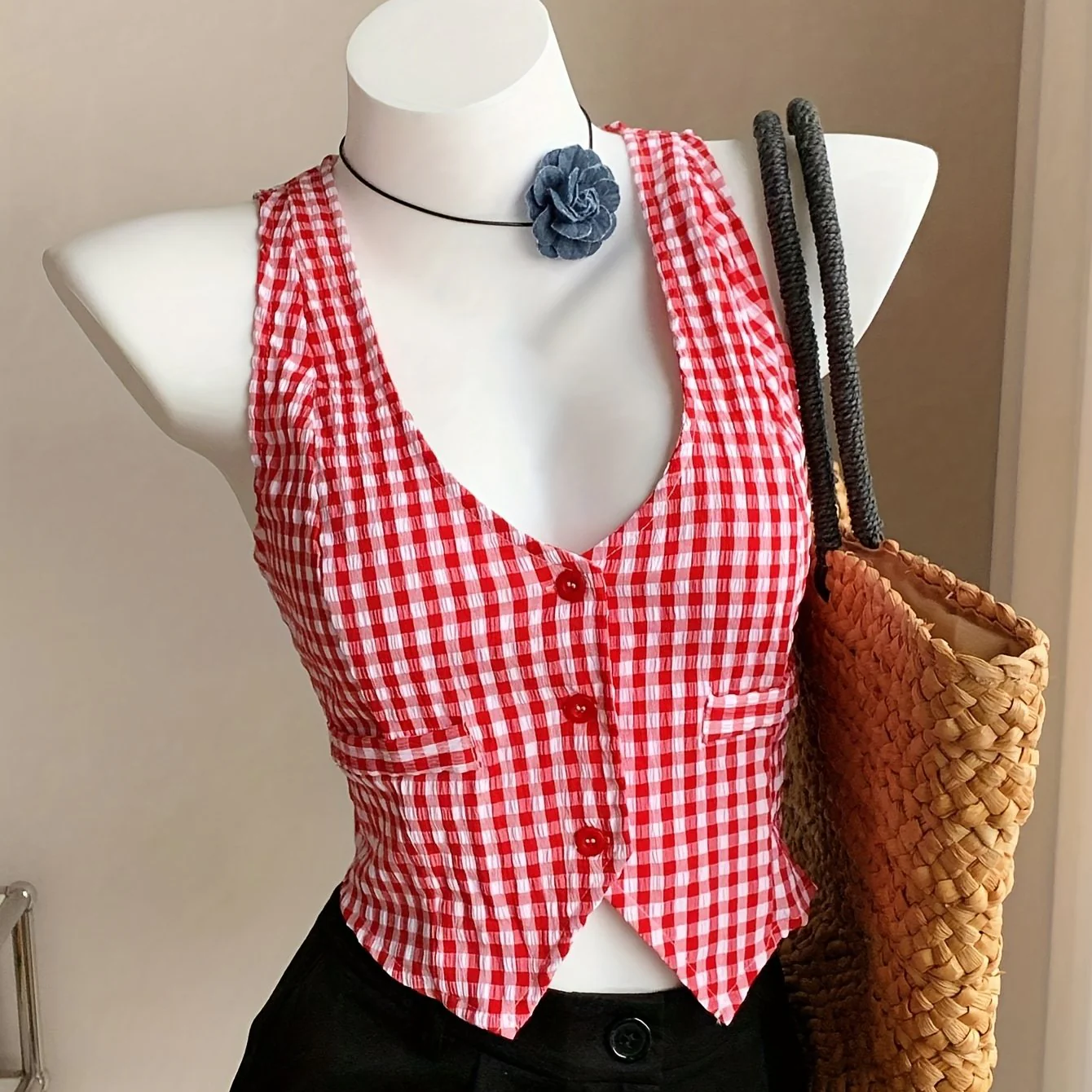 Damen Elegante Karierte Weste im Vintage Stil für Frühling und Sommer – Ärmellos, Kurz, Ideal für Alltag und Freizeit - Image 7