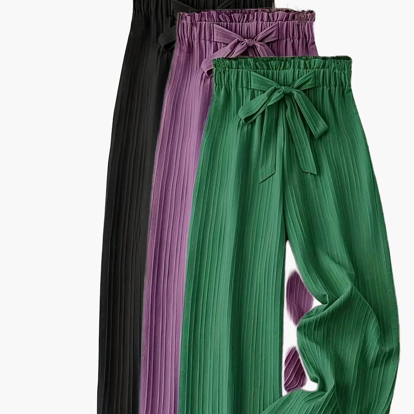 Damen Elegante Plissee-Hose mit Schleifenbund, Weit Bein, Perfekt für Frühling und Sommer, Freizeit und Büro - Image 12