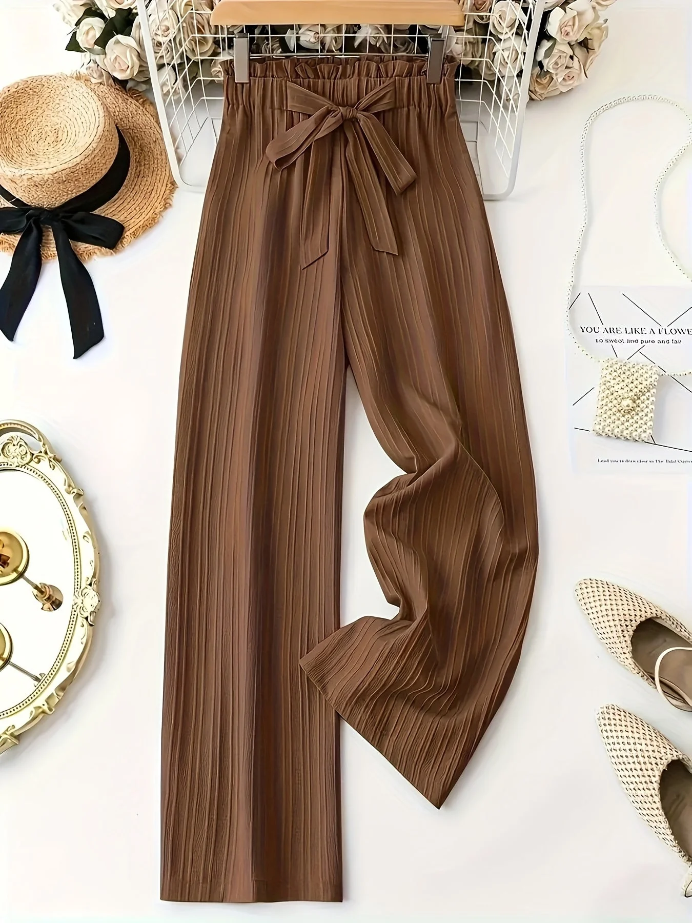 Damen Elegante Plissee-Hose mit Schleifenbund, Weit Bein, Perfekt für Frühling und Sommer, Freizeit und Büro - Image 5