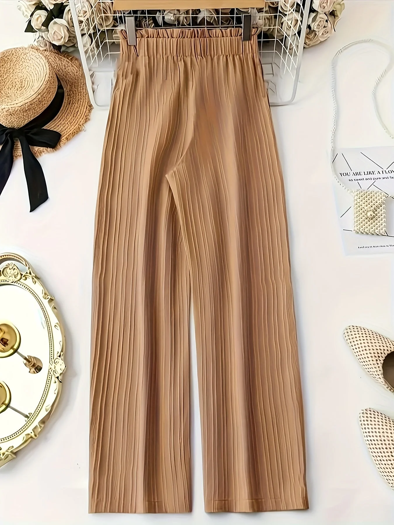 Damen Elegante Plissee-Hose mit Schleifenbund, Weit Bein, Perfekt für Frühling und Sommer, Freizeit und Büro - Image 7