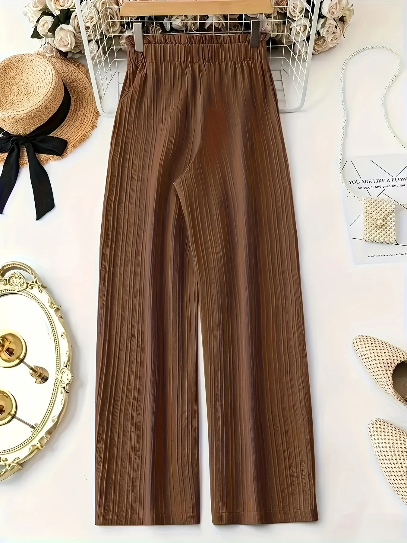 Damen Elegante Plissee-Hose mit Schleifenbund, Weit Bein, Perfekt für Frühling und Sommer, Freizeit und Büro - Image 8
