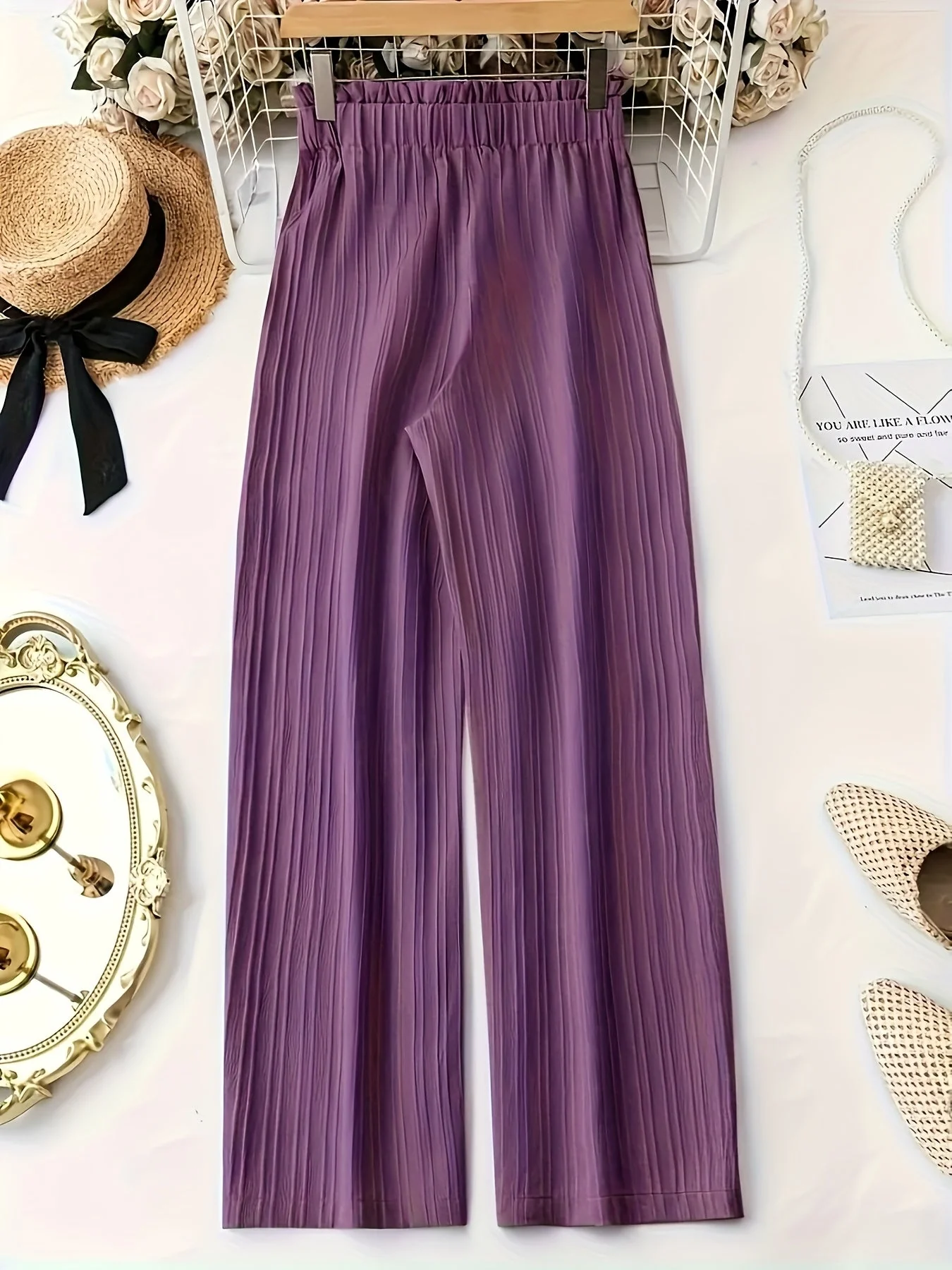 Damen Elegante Plissee-Hose mit Schleifenbund, Weit Bein, Perfekt für Frühling und Sommer, Freizeit und Büro - Image 9